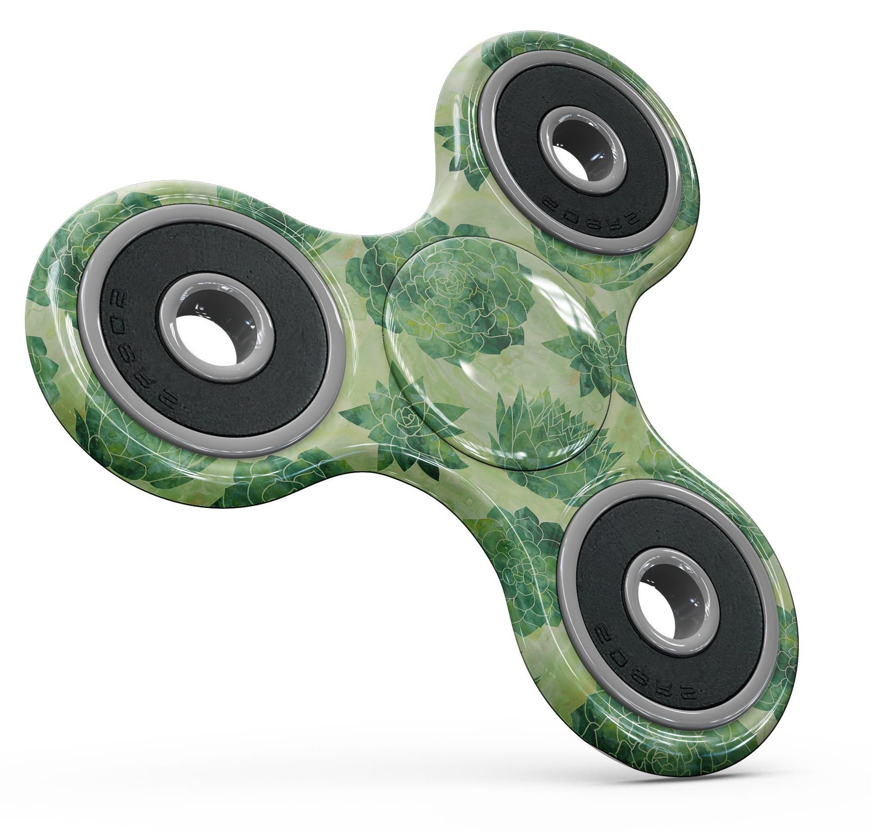 Green Floral Succulents Full-Body Skin-Kit for fidget spinner, showcasing vibrant floral patterns on durable vinyl.