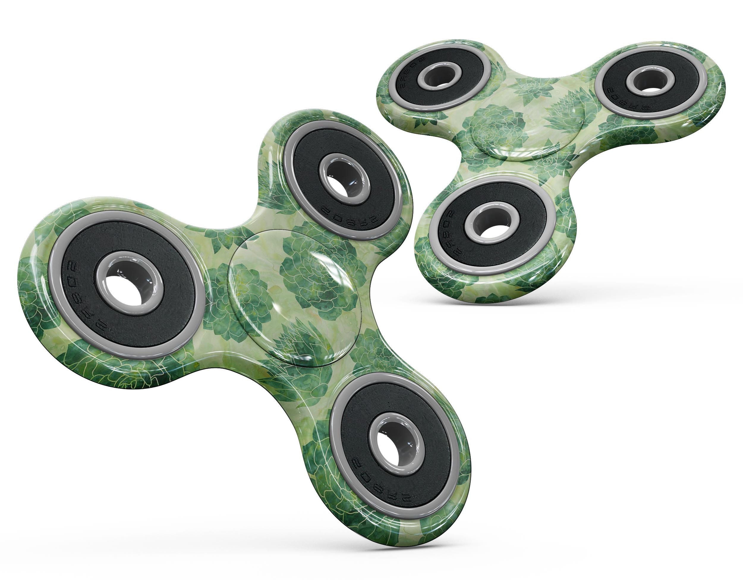 Green Floral Succulents Full-Body Skin-Kit for fidget spinner, showcasing vibrant floral patterns on durable vinyl.