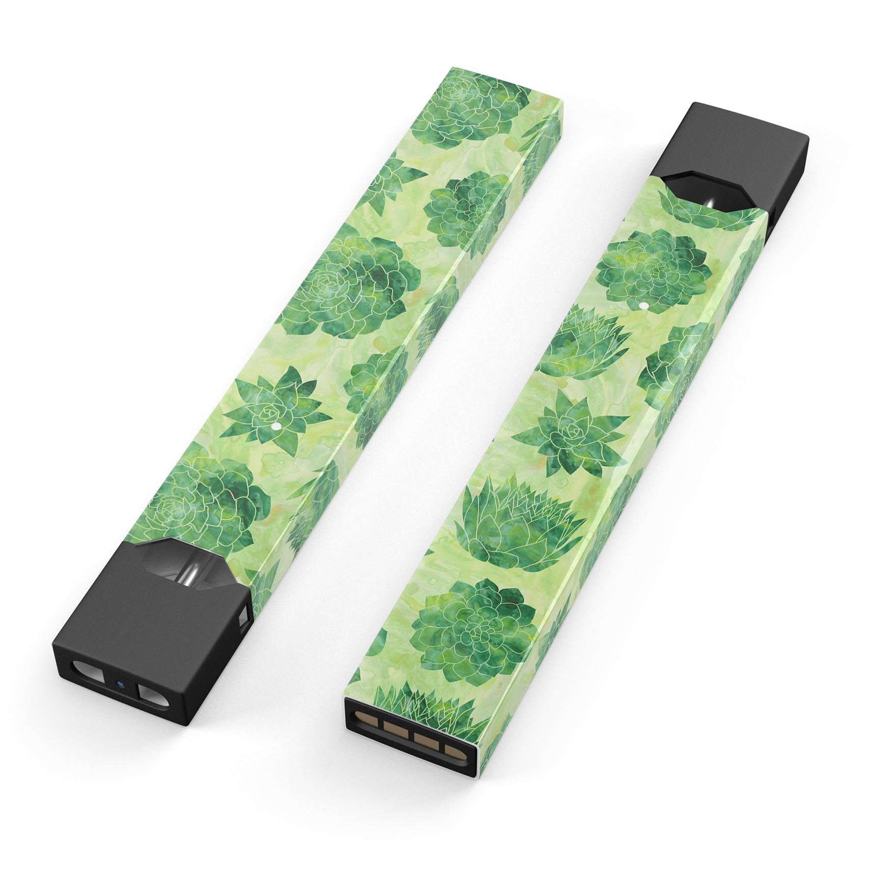 Green Floral Succulents skin-wrap sticker designed for JUUL vaping device, showcasing vibrant floral patterns and premium quality.