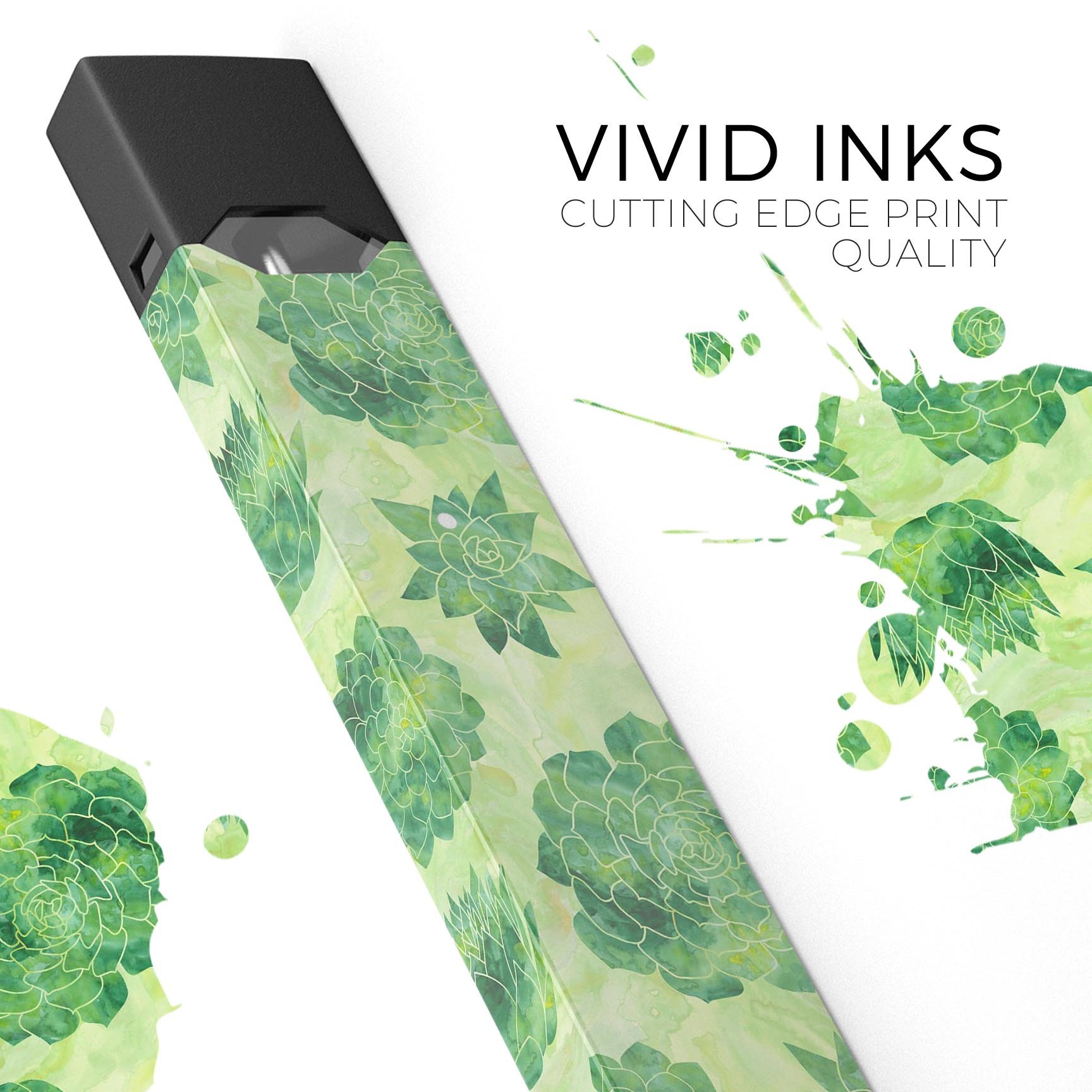 Green Floral Succulents skin-wrap sticker designed for JUUL vaping device, showcasing vibrant floral patterns and premium quality.