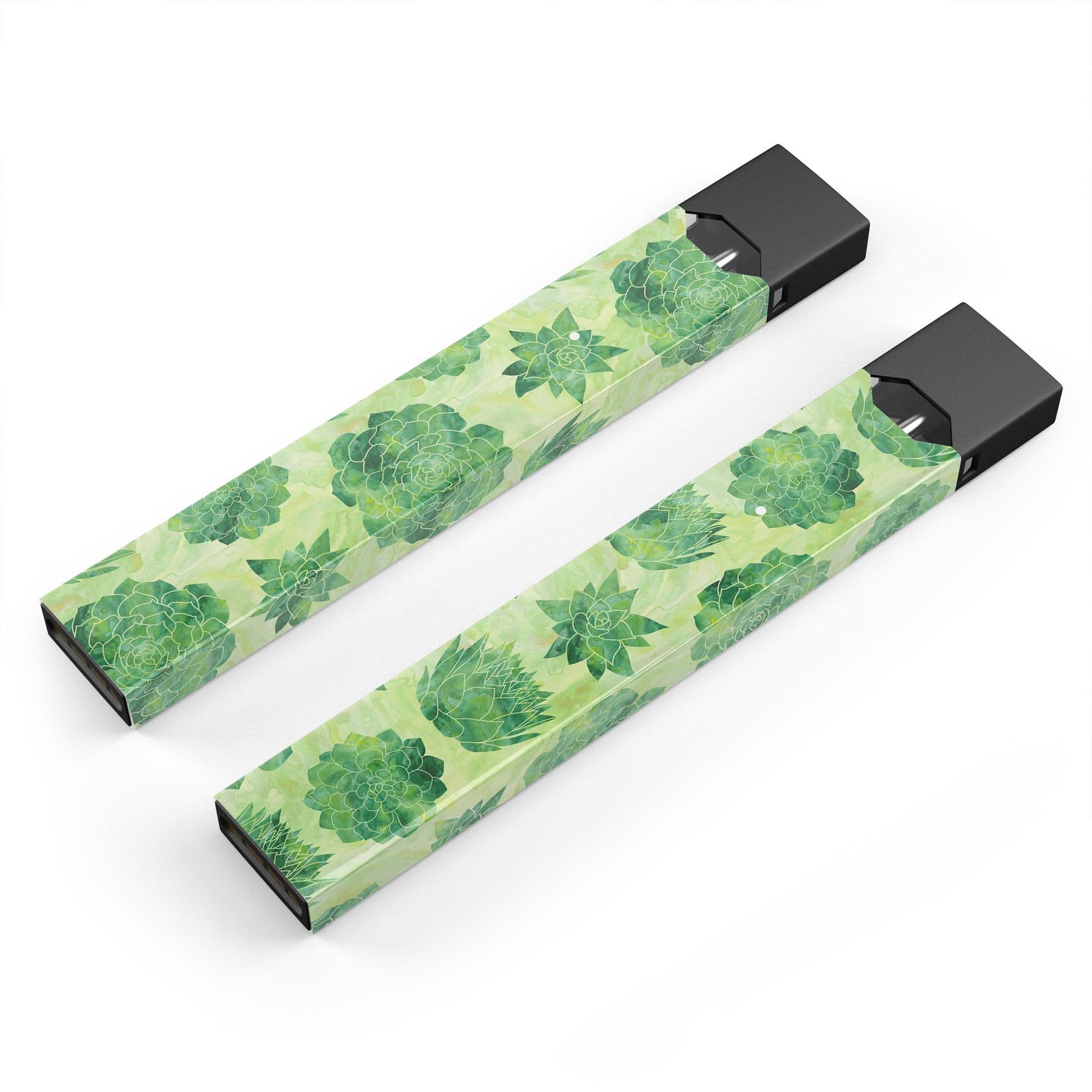 Green Floral Succulents skin-wrap sticker designed for JUUL vaping device, showcasing vibrant floral patterns and premium quality.