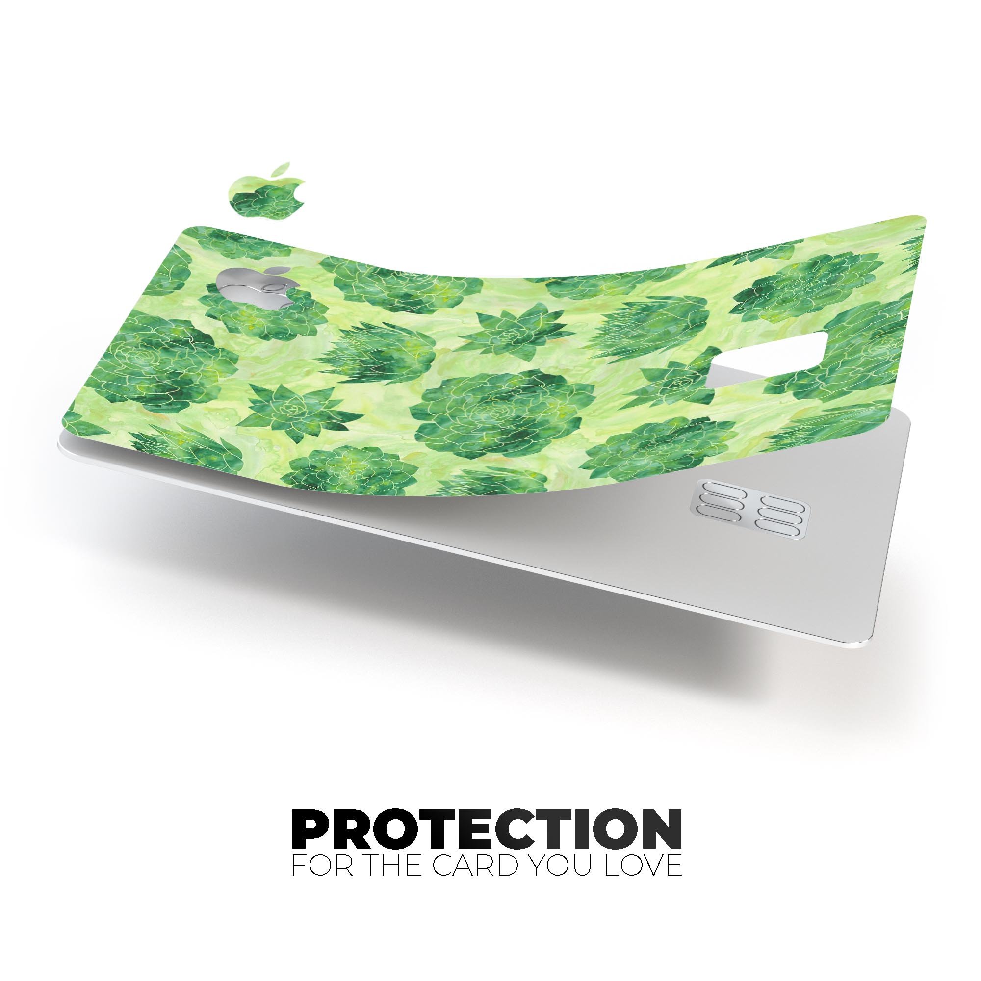 Green Floral Succulents decal skin for Apple Card, showcasing vibrant floral design on a protective vinyl layer.