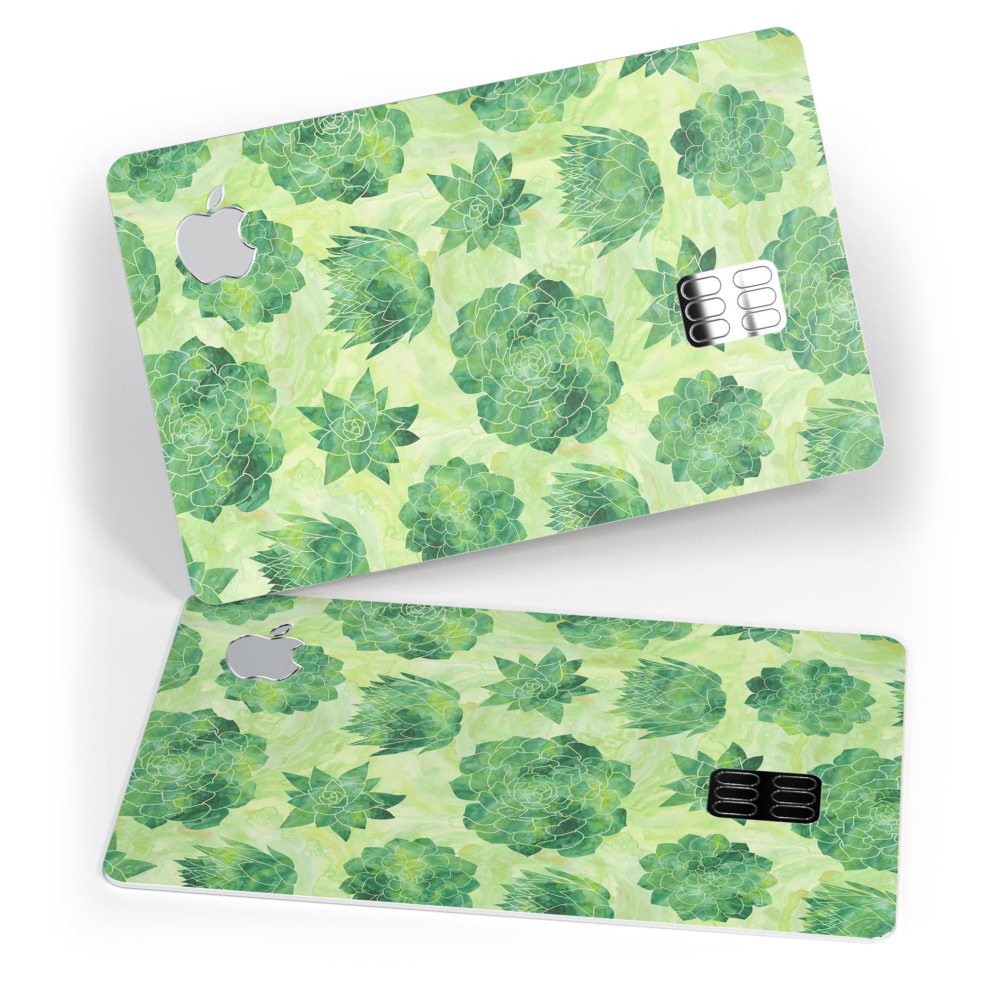 Green Floral Succulents decal skin for Apple Card, showcasing vibrant floral design on a protective vinyl layer.