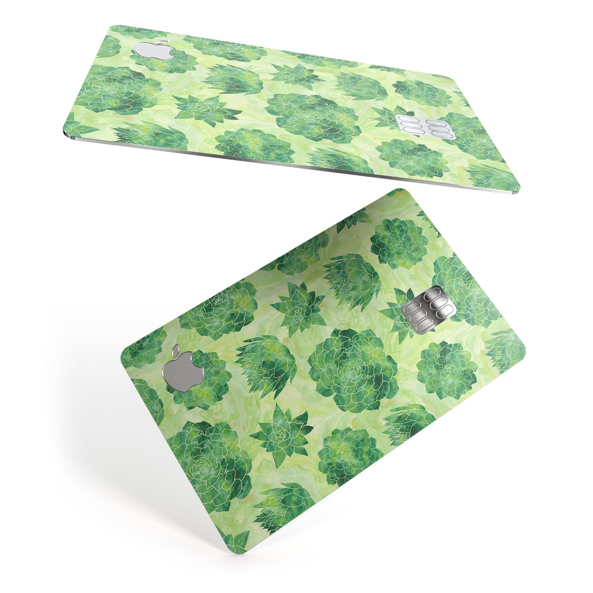 Green Floral Succulents decal skin for Apple Card, showcasing vibrant floral design on a protective vinyl layer.