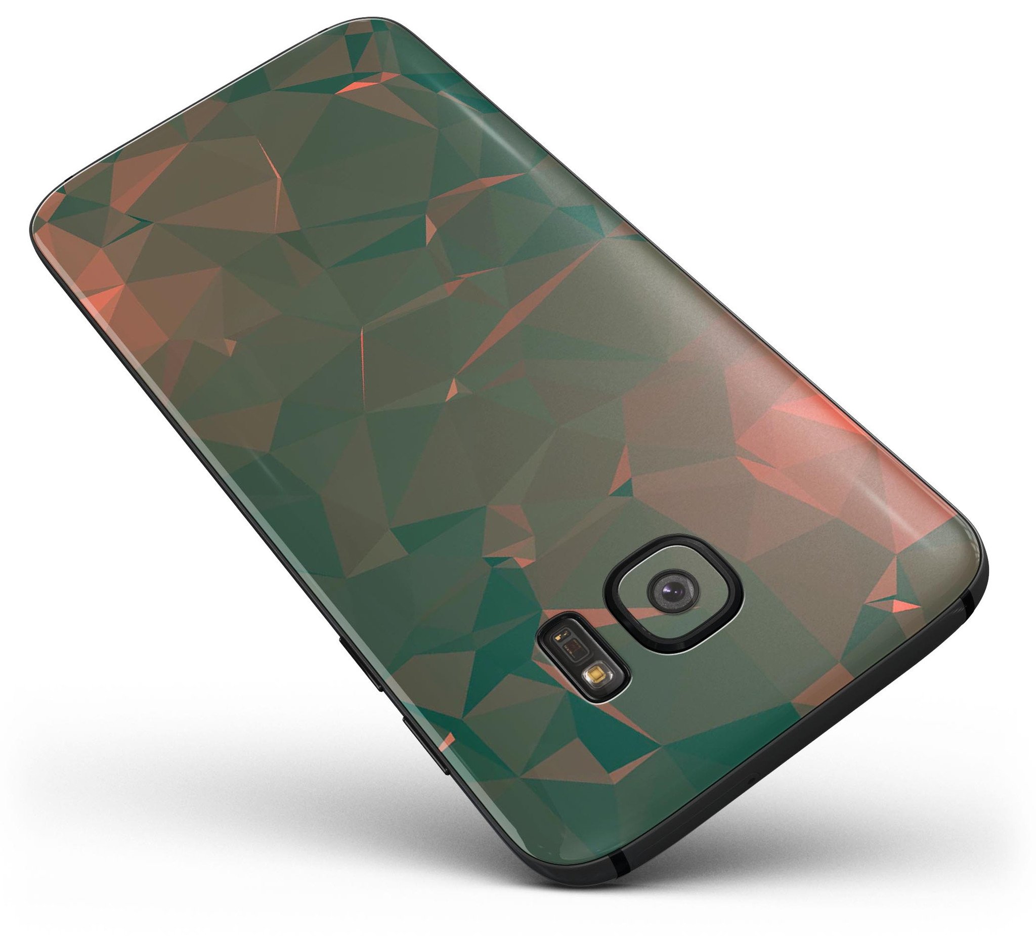 Green Geometric V10 Full Body Skin-Kit for Samsung Galaxy S7, showcasing vibrant geometric patterns and premium vinyl material.