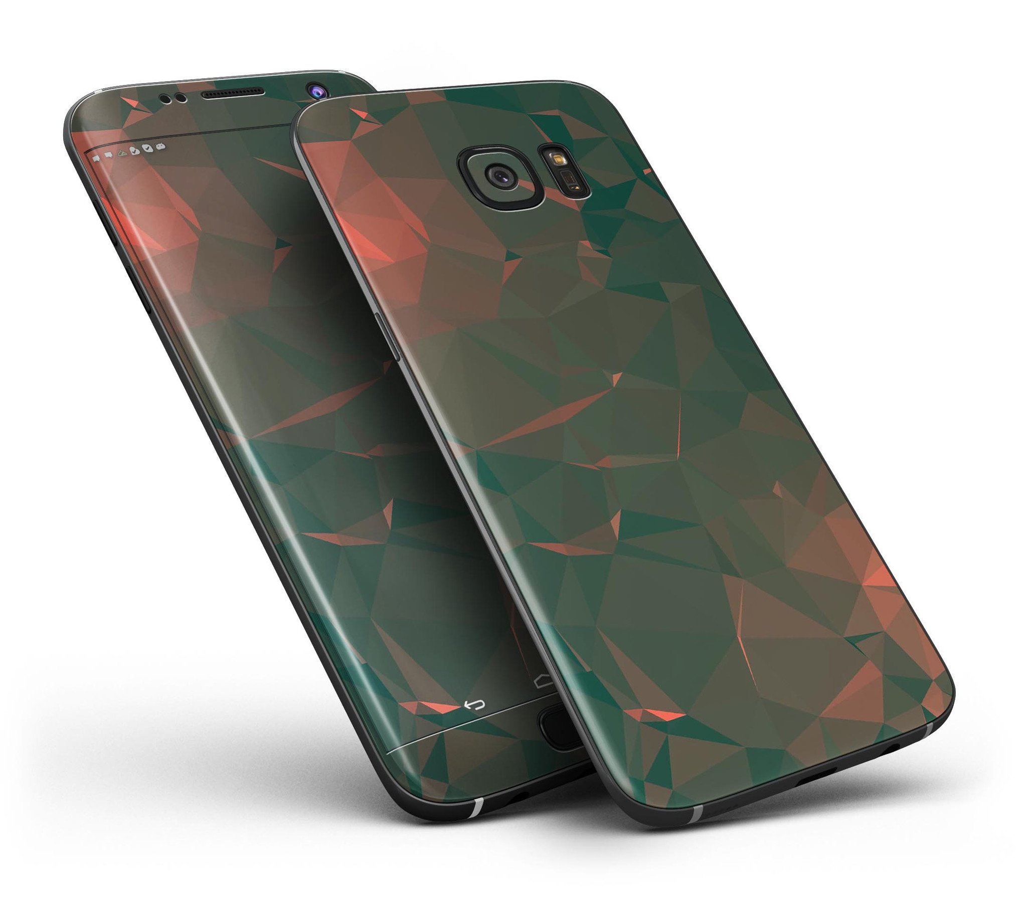 Green Geometric V10 Full Body Skin-Kit for Samsung Galaxy S7, showcasing vibrant geometric patterns and premium vinyl material.