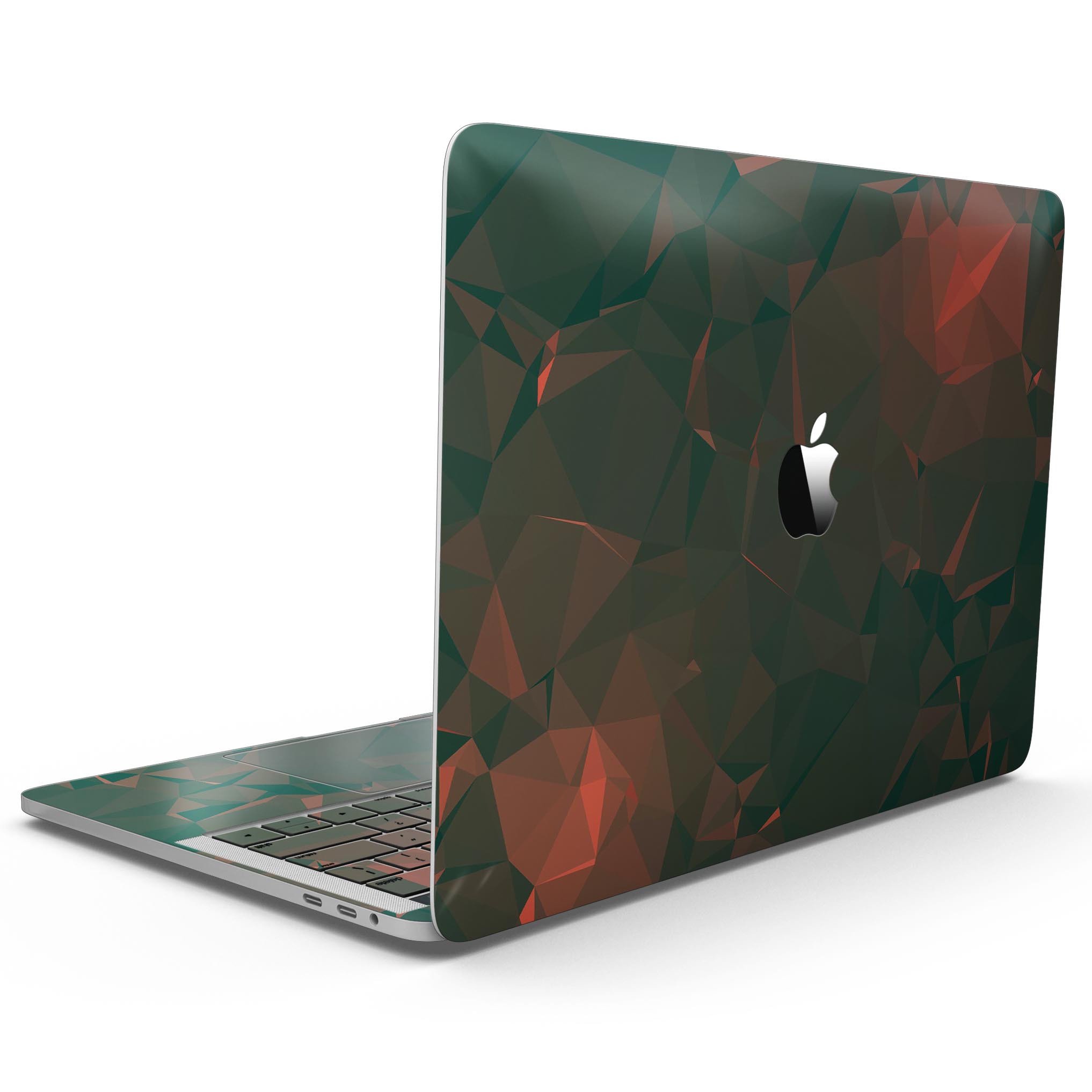 Green Geometric V10 skin kit for MacBook Pro with Touch Bar, showcasing a stylish geometric design on premium vinyl.