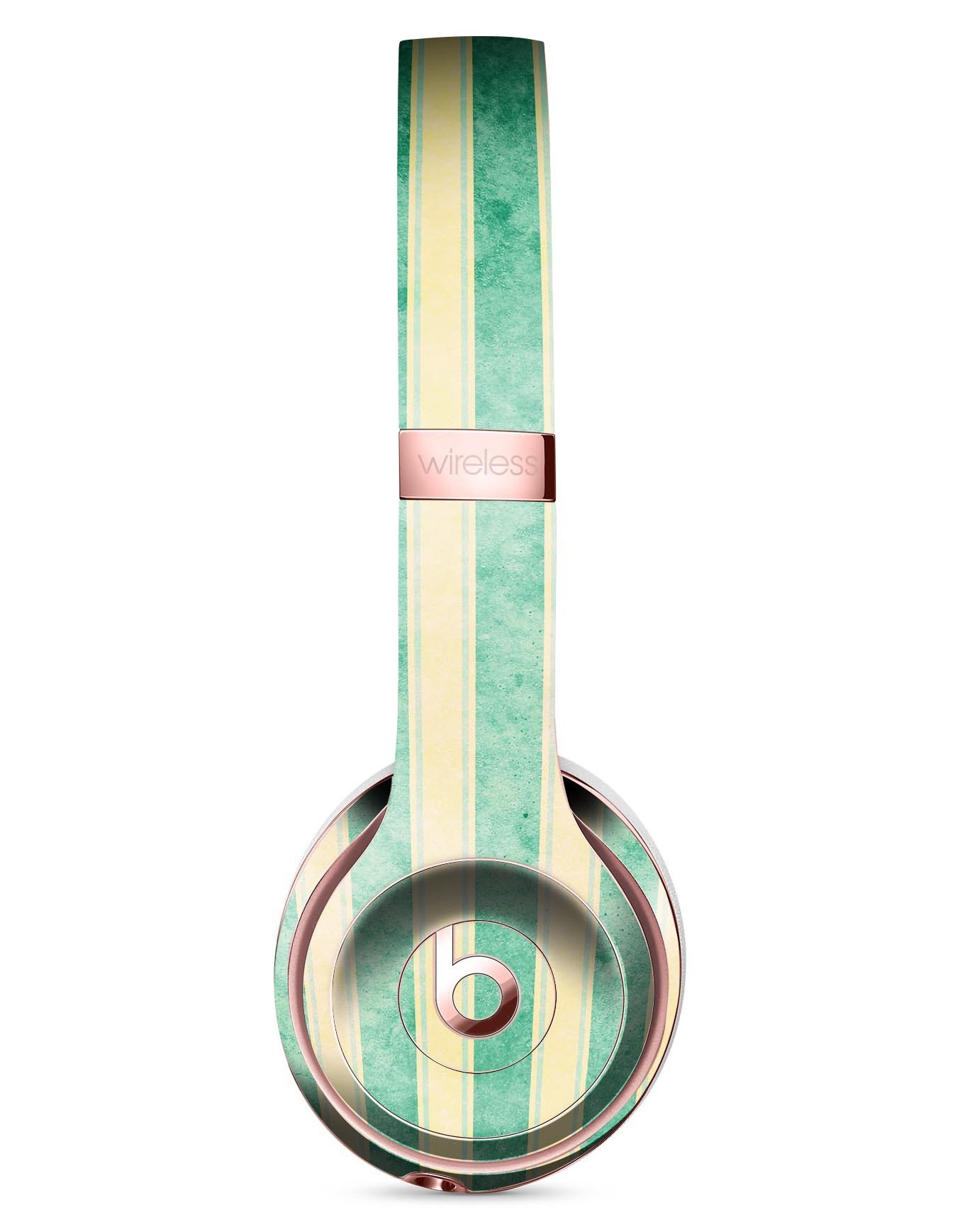 Green Grunge Vertical Stripes Skin Kit for Beats by Dre Solo 3 Wireless Headphones, showcasing vibrant colors and unique design.