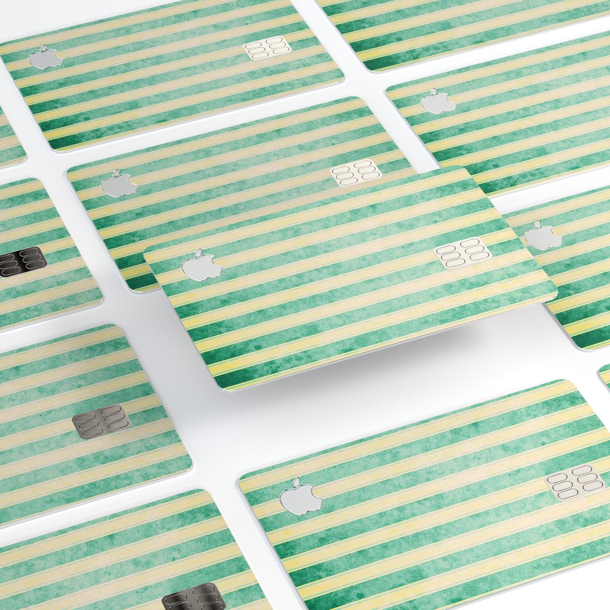 Green grunge vertical stripes decal on a yellow background, designed for Apple Card protection.