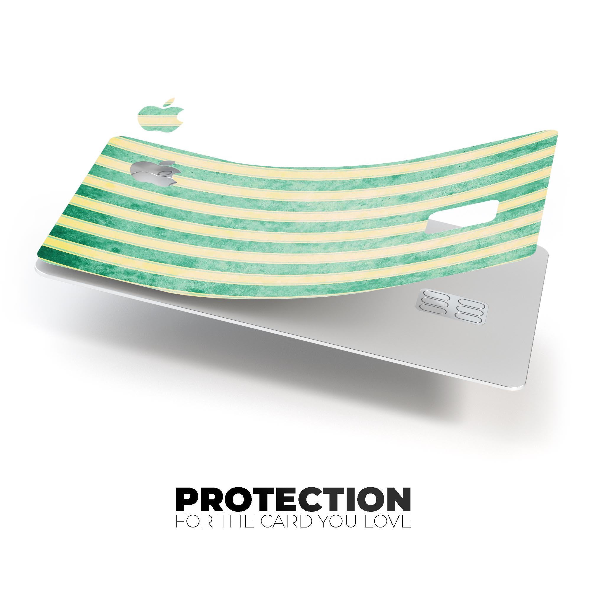 Green grunge vertical stripes decal on a yellow background, designed for Apple Card protection.