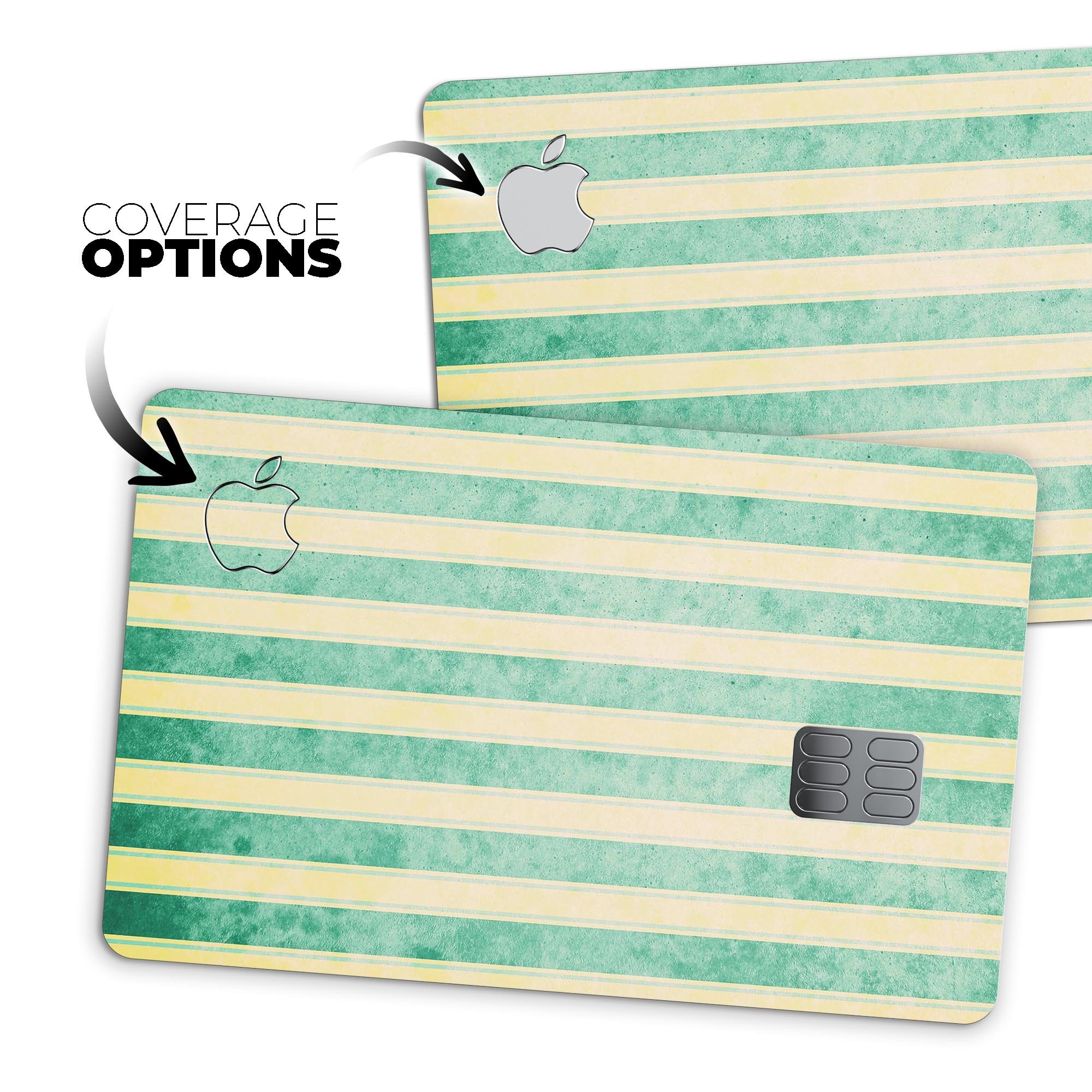 Green grunge vertical stripes decal on a yellow background, designed for Apple Card protection.