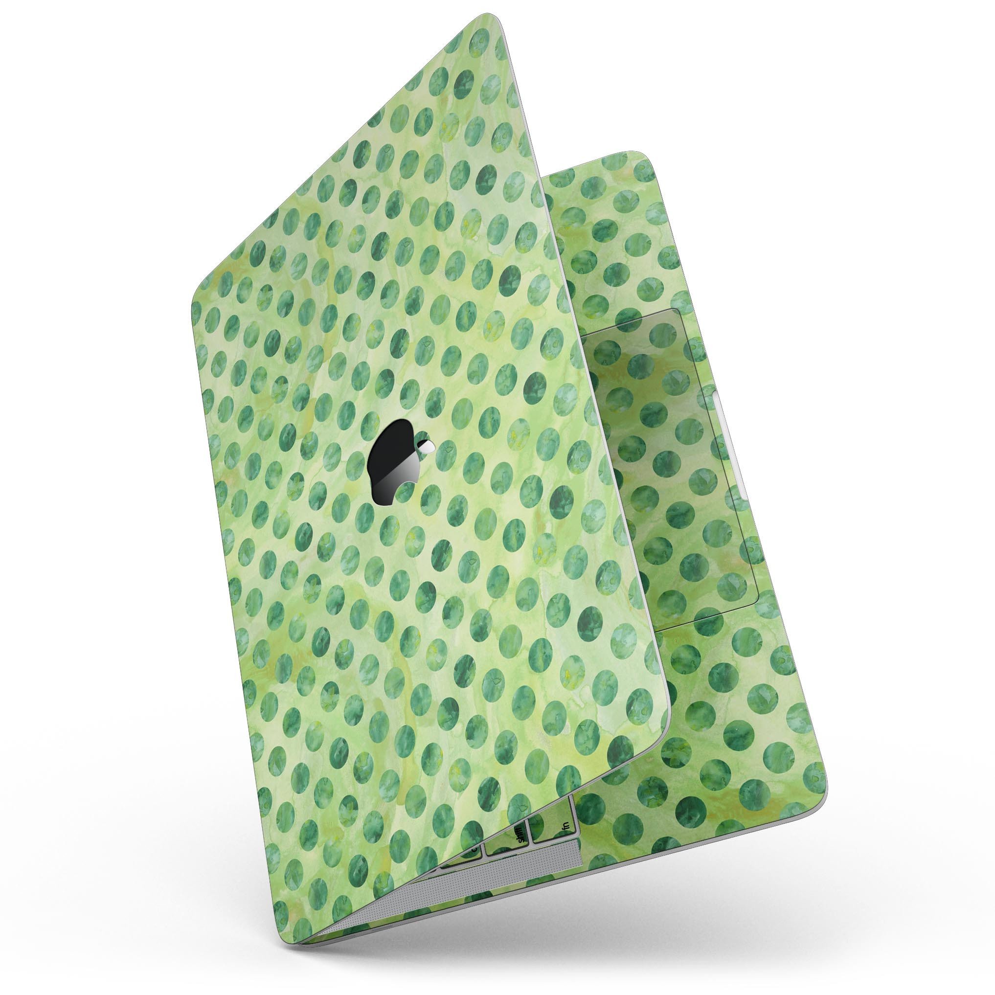 Green Halloween Watercolor Dots skin for 13" MacBook Pro without Touch Bar, showcasing vibrant colors and unique design.