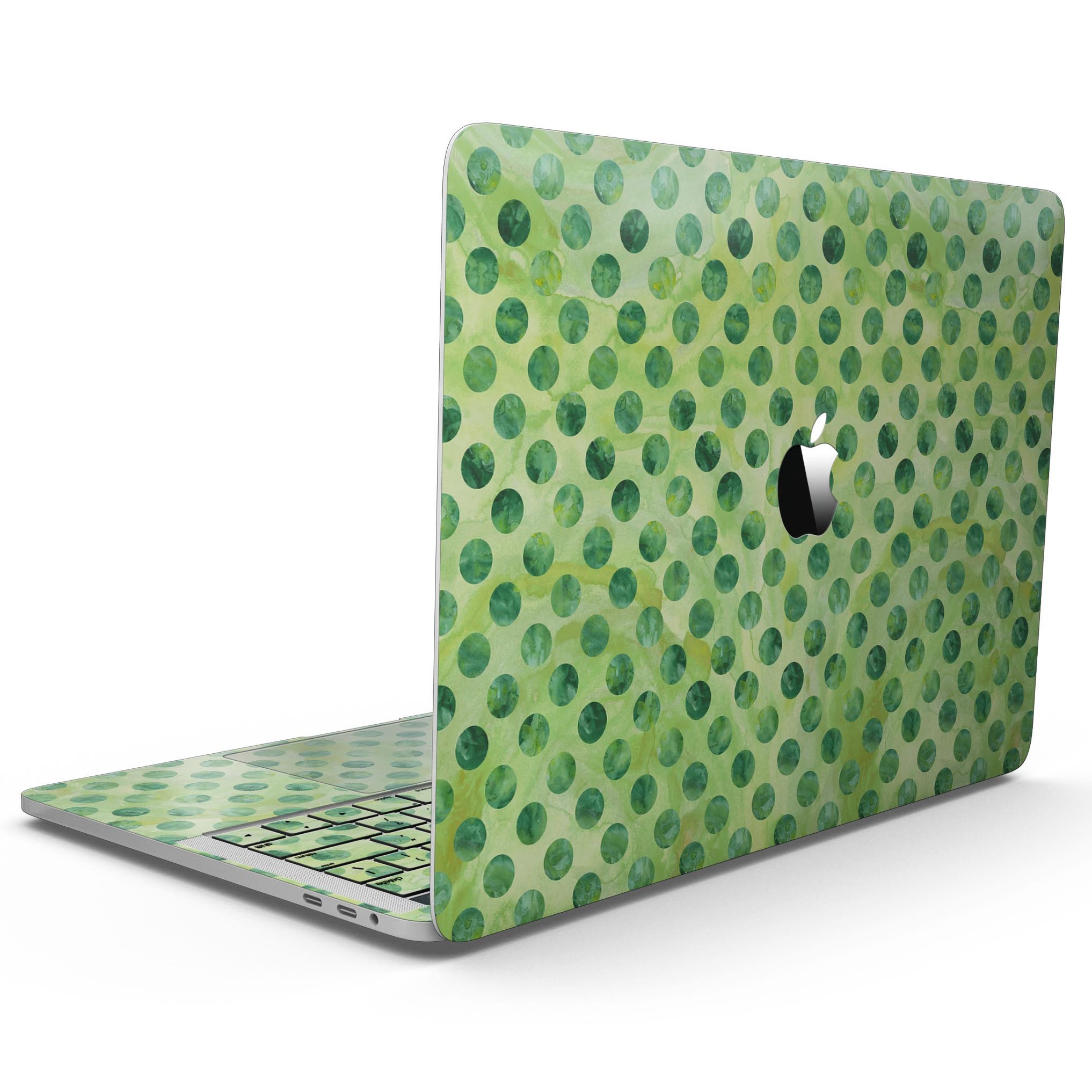 Green Halloween Watercolor Dots skin for 13" MacBook Pro without Touch Bar, showcasing vibrant colors and unique design.