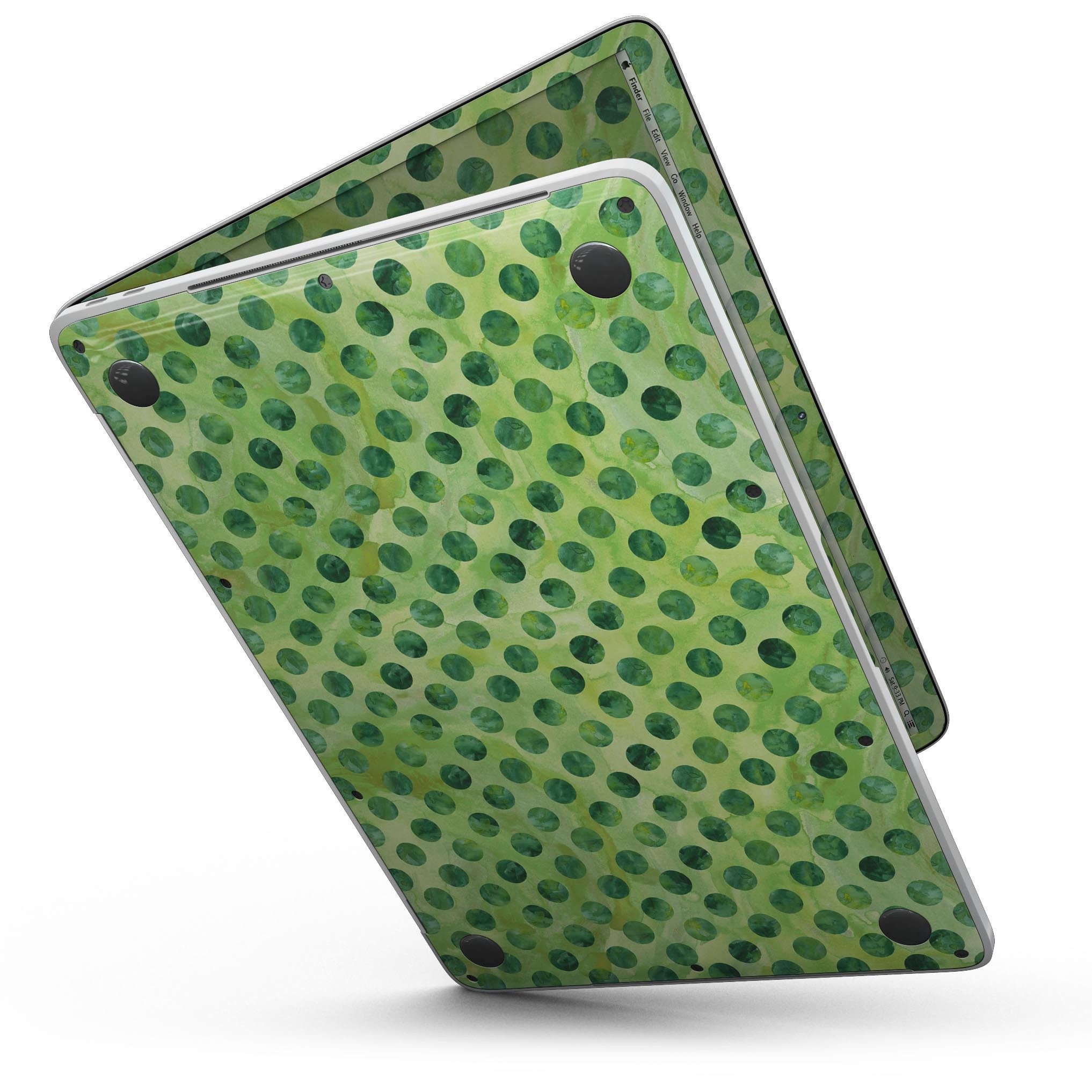 Green Halloween Watercolor Dots skin for 13" MacBook Pro without Touch Bar, showcasing vibrant colors and unique design.