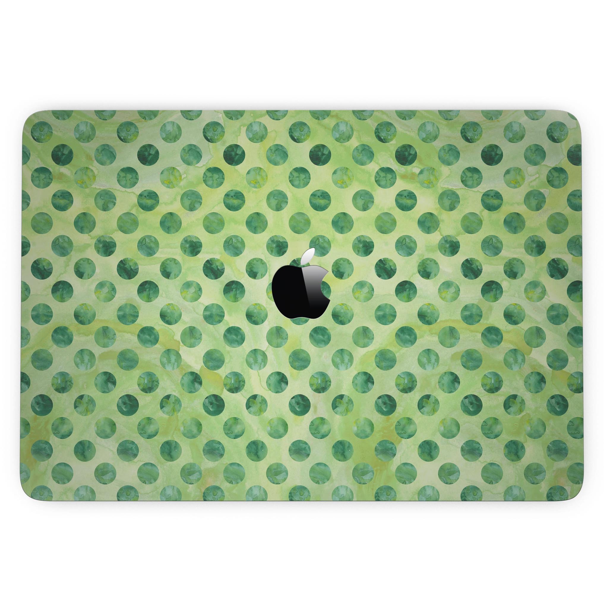 Green Halloween Watercolor Dots skin for 13" MacBook Pro without Touch Bar, showcasing vibrant colors and unique design.