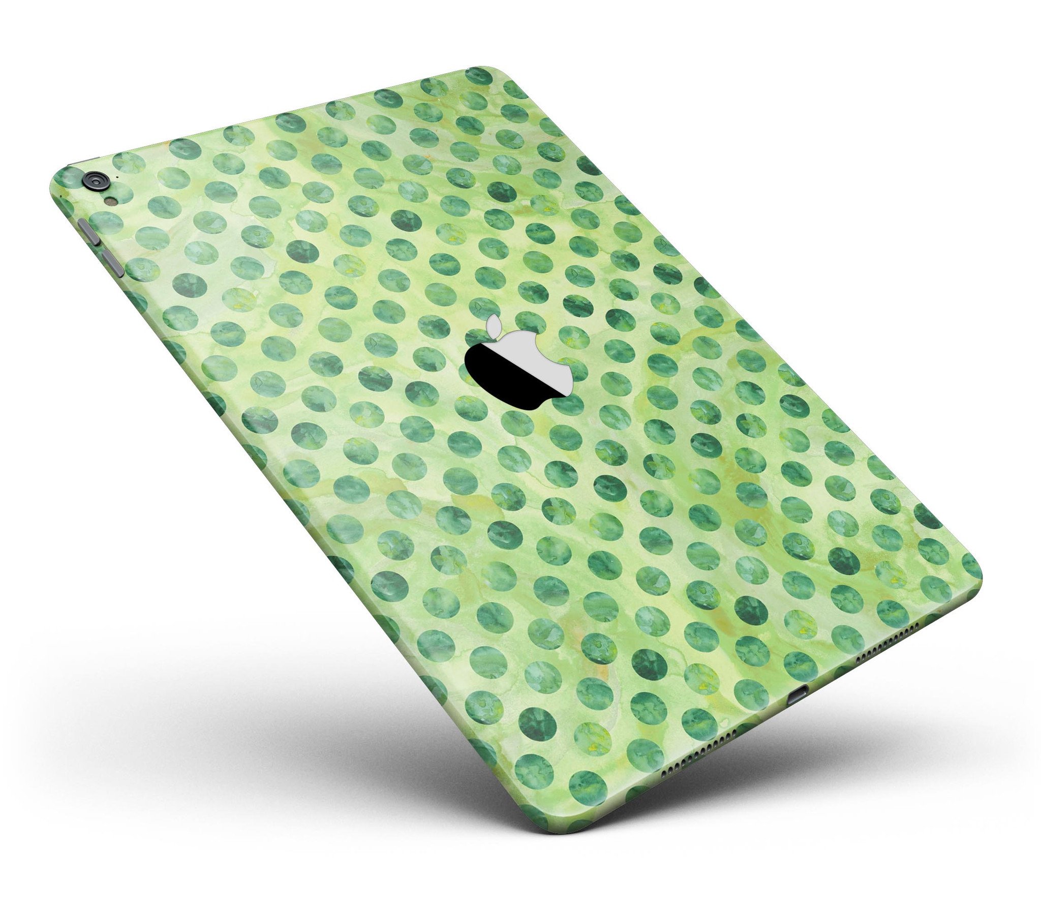 Green Halloween Watercolor Dots Full Body Skin for iPad Pro, showcasing vibrant colors and a stylish design.