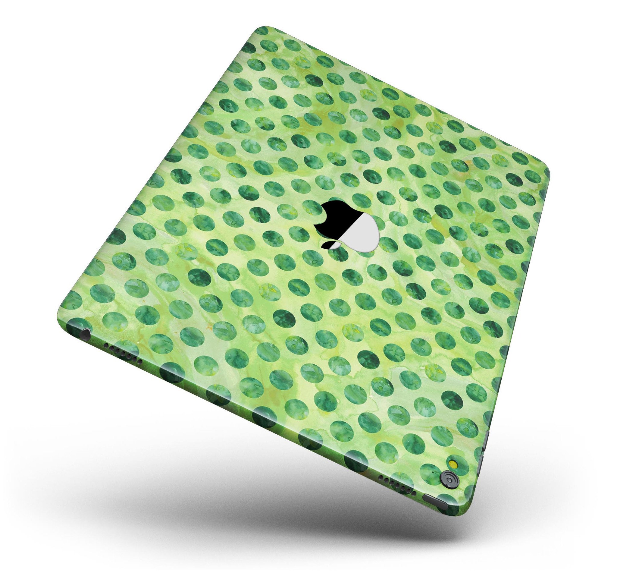 Green Halloween Watercolor Dots Full Body Skin for iPad Pro, showcasing vibrant colors and a stylish design.