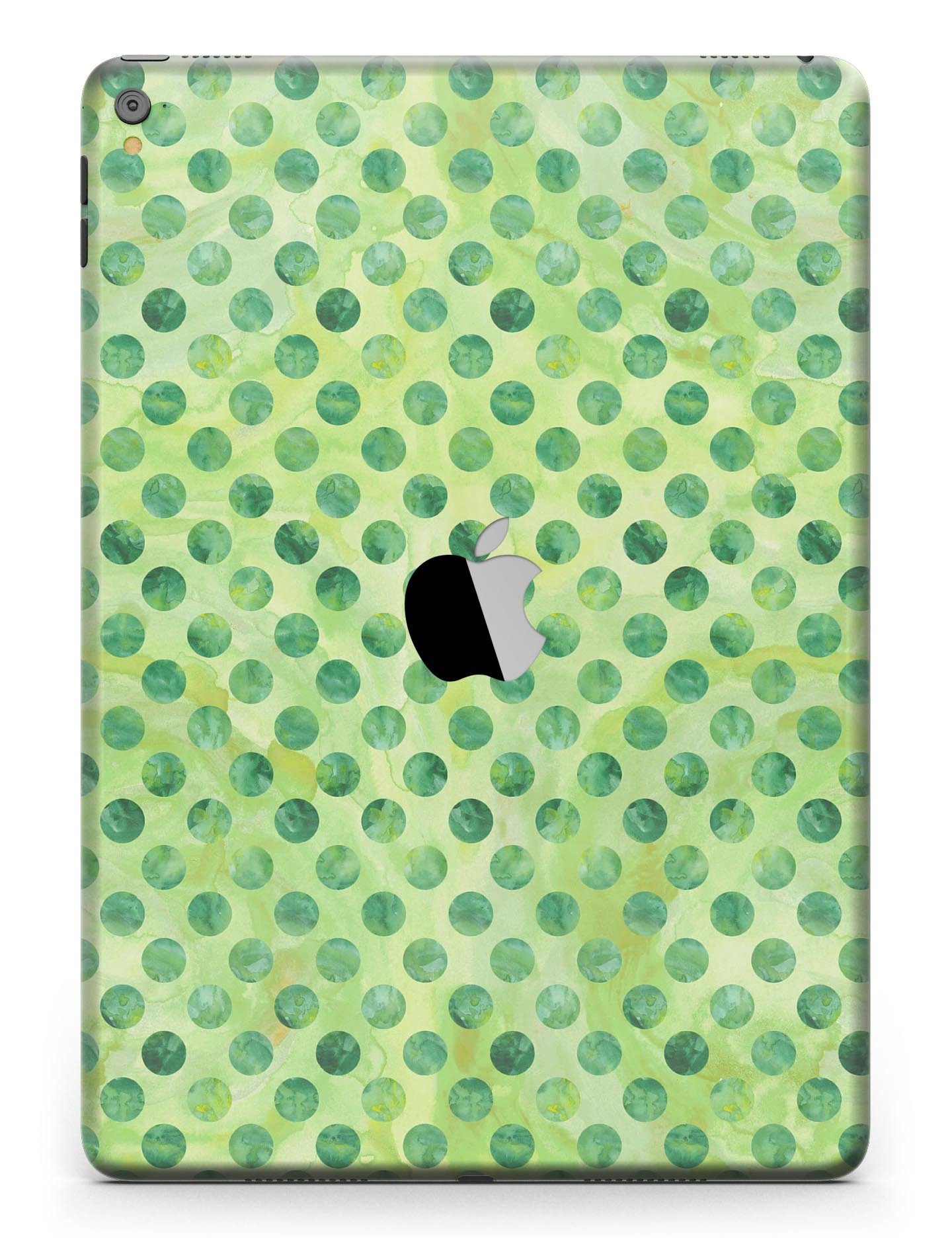 Green Halloween Watercolor Dots Full Body Skin for iPad Pro, showcasing vibrant colors and a stylish design.