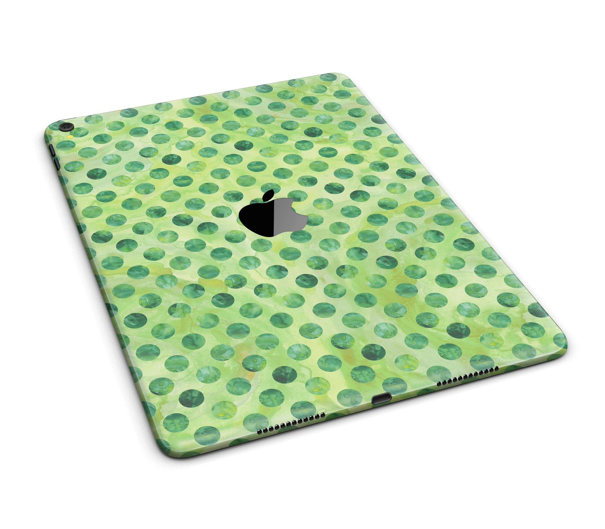 Green Halloween Watercolor Dots Full Body Skin for iPad Pro, showcasing vibrant colors and a stylish design.