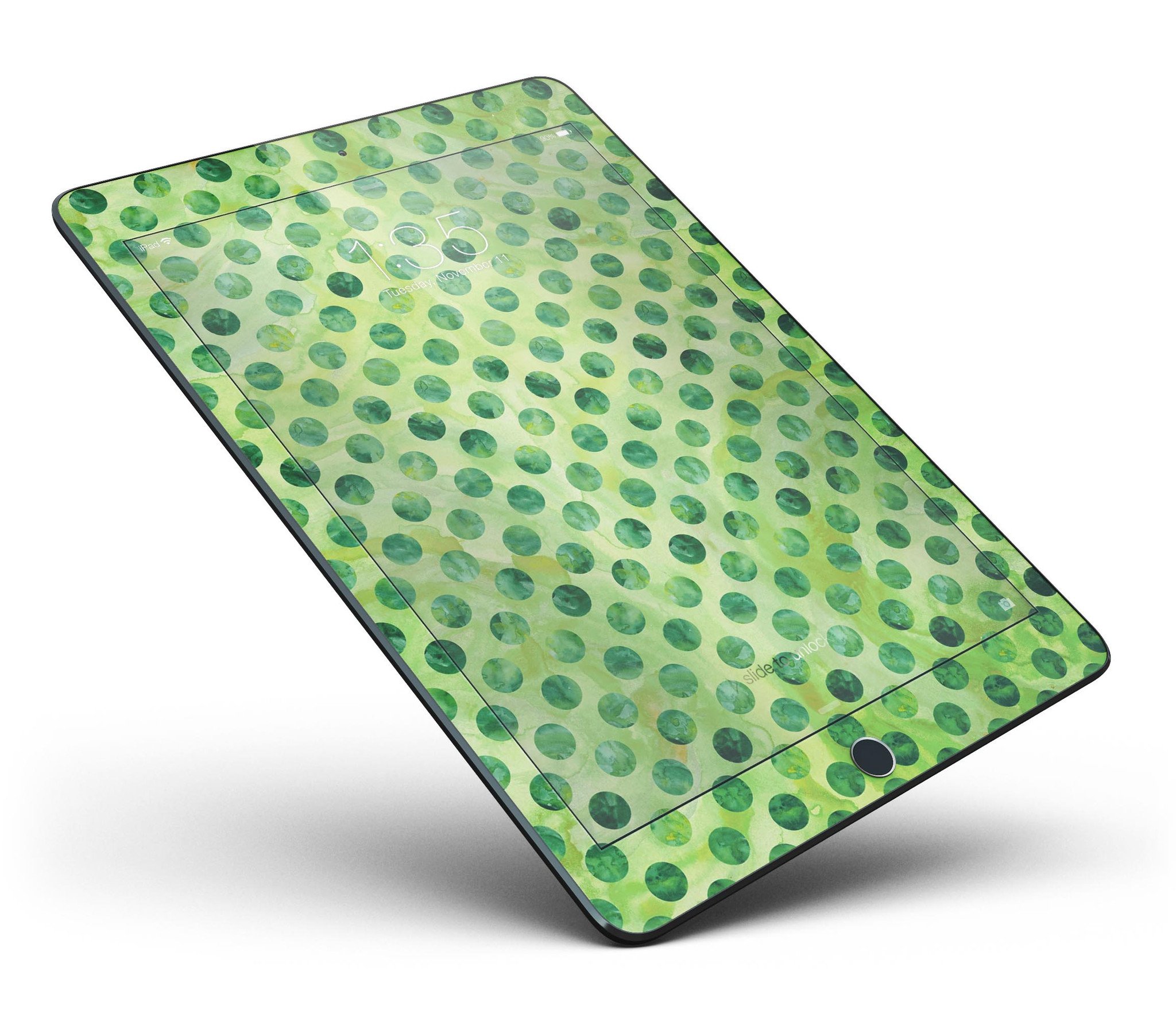 Green Halloween Watercolor Dots Full Body Skin for iPad Pro, showcasing vibrant colors and a stylish design.