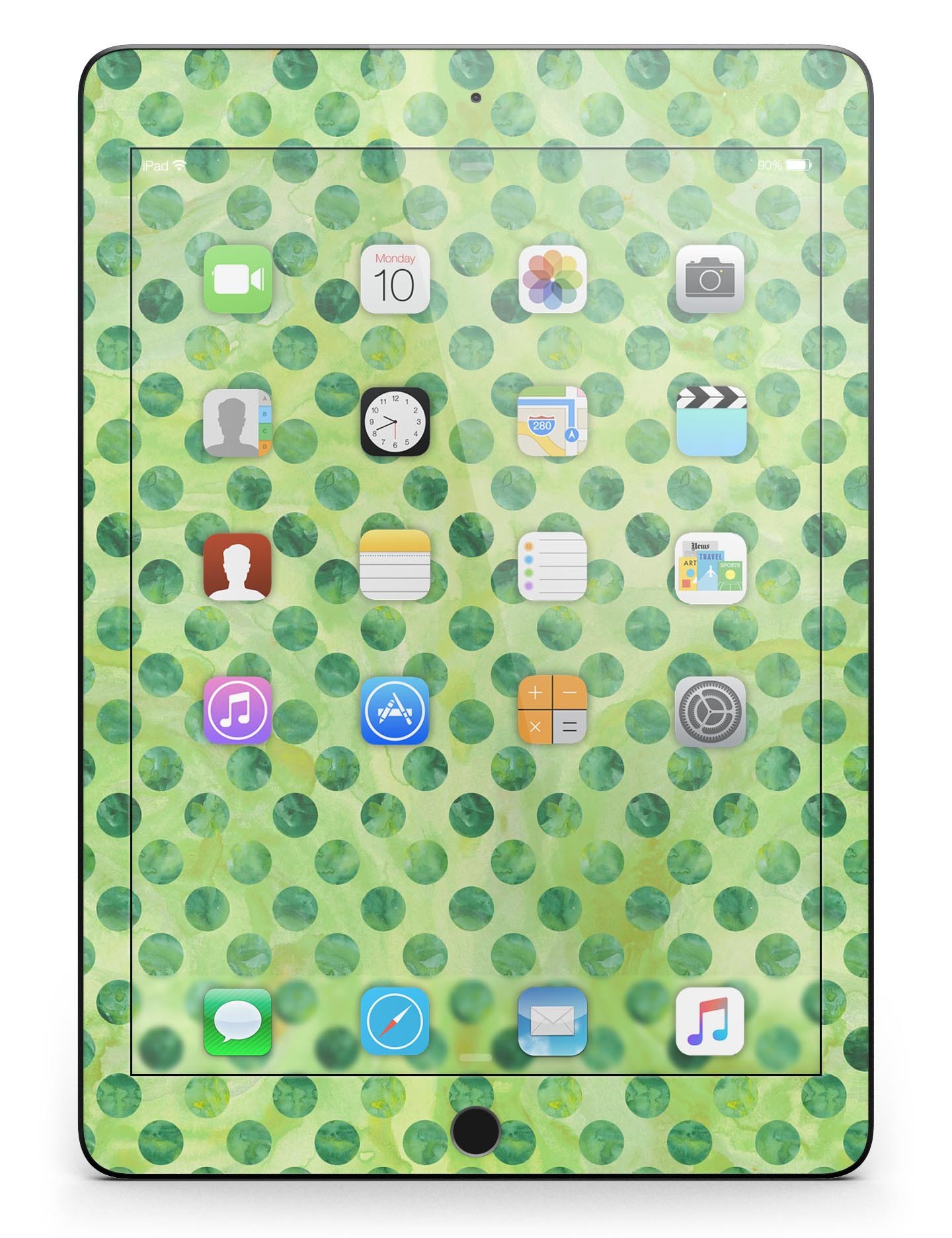 Green Halloween Watercolor Dots Full Body Skin for iPad Pro, showcasing vibrant colors and a stylish design.