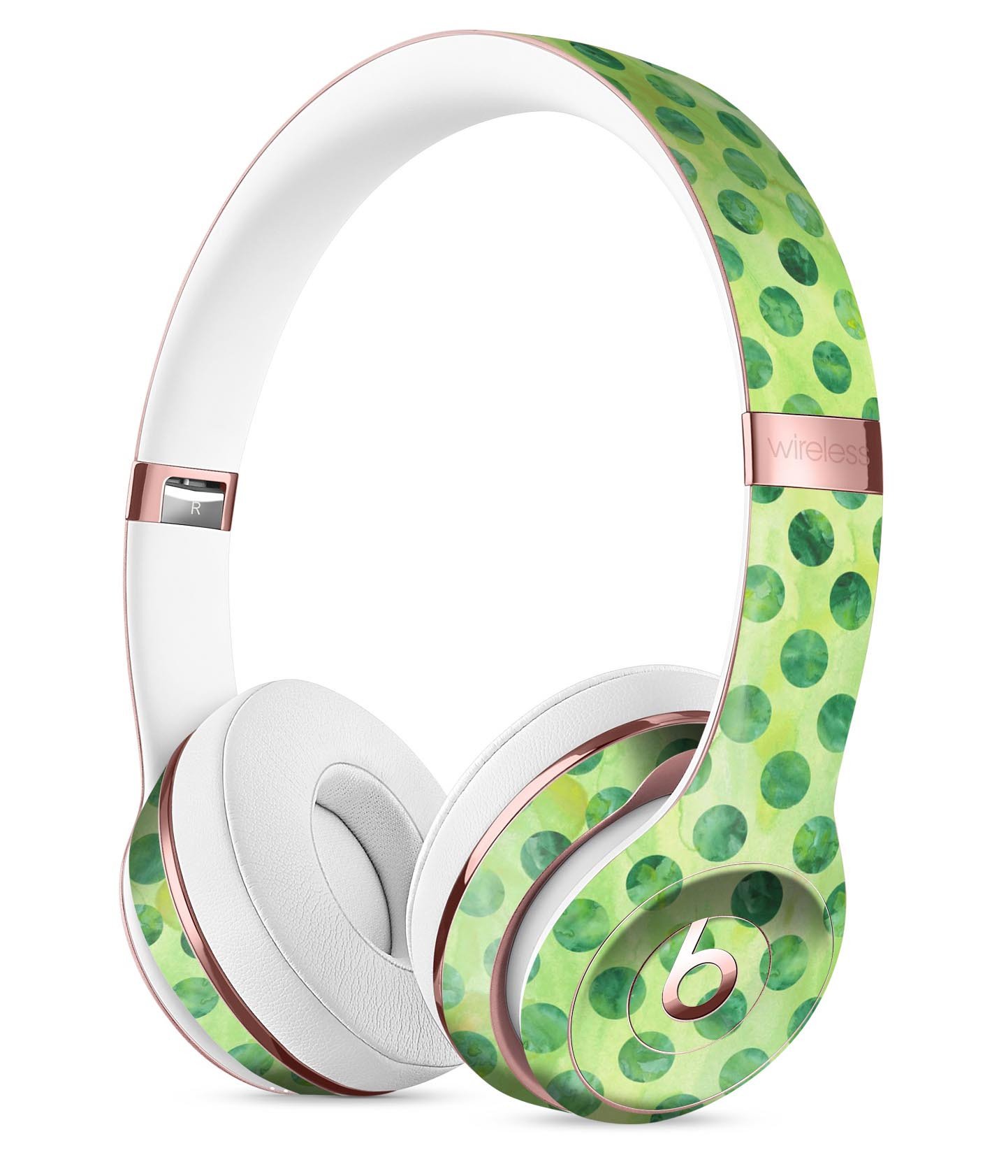 Green Halloween Watercolor Dots Skin Kit for Beats by Dre Solo 3 Wireless Headphones, showcasing vibrant colors and unique design.