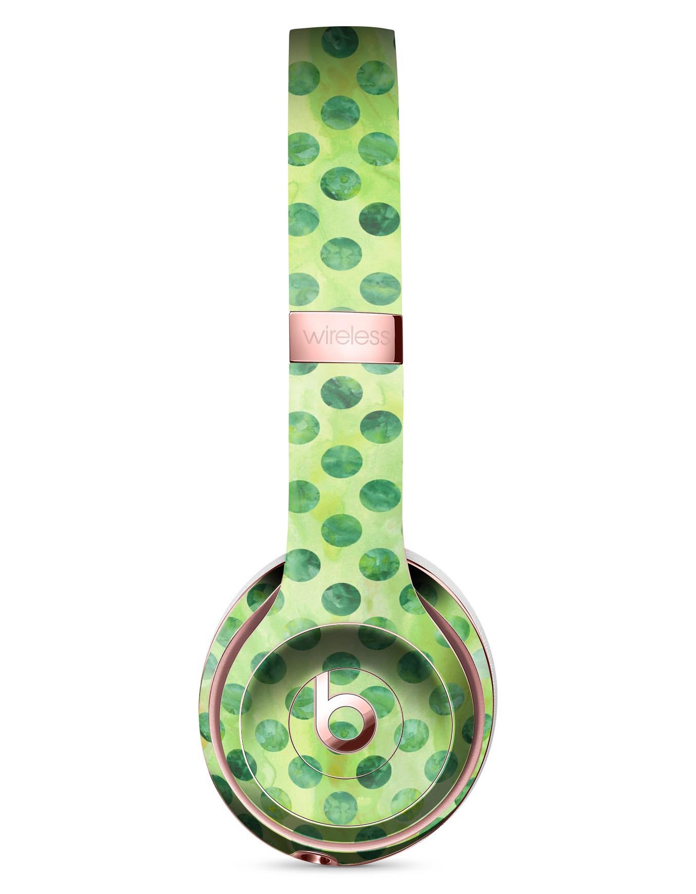 Green Halloween Watercolor Dots Skin Kit for Beats by Dre Solo 3 Wireless Headphones, showcasing vibrant colors and unique design.