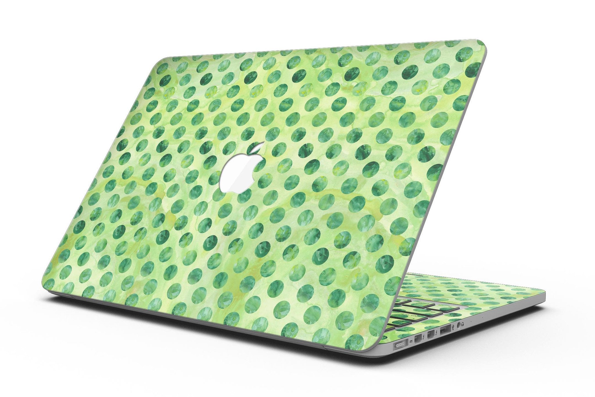 Green Halloween Watercolor Dots skin for MacBook Pro with Retina Display, showcasing vibrant colors and unique design.