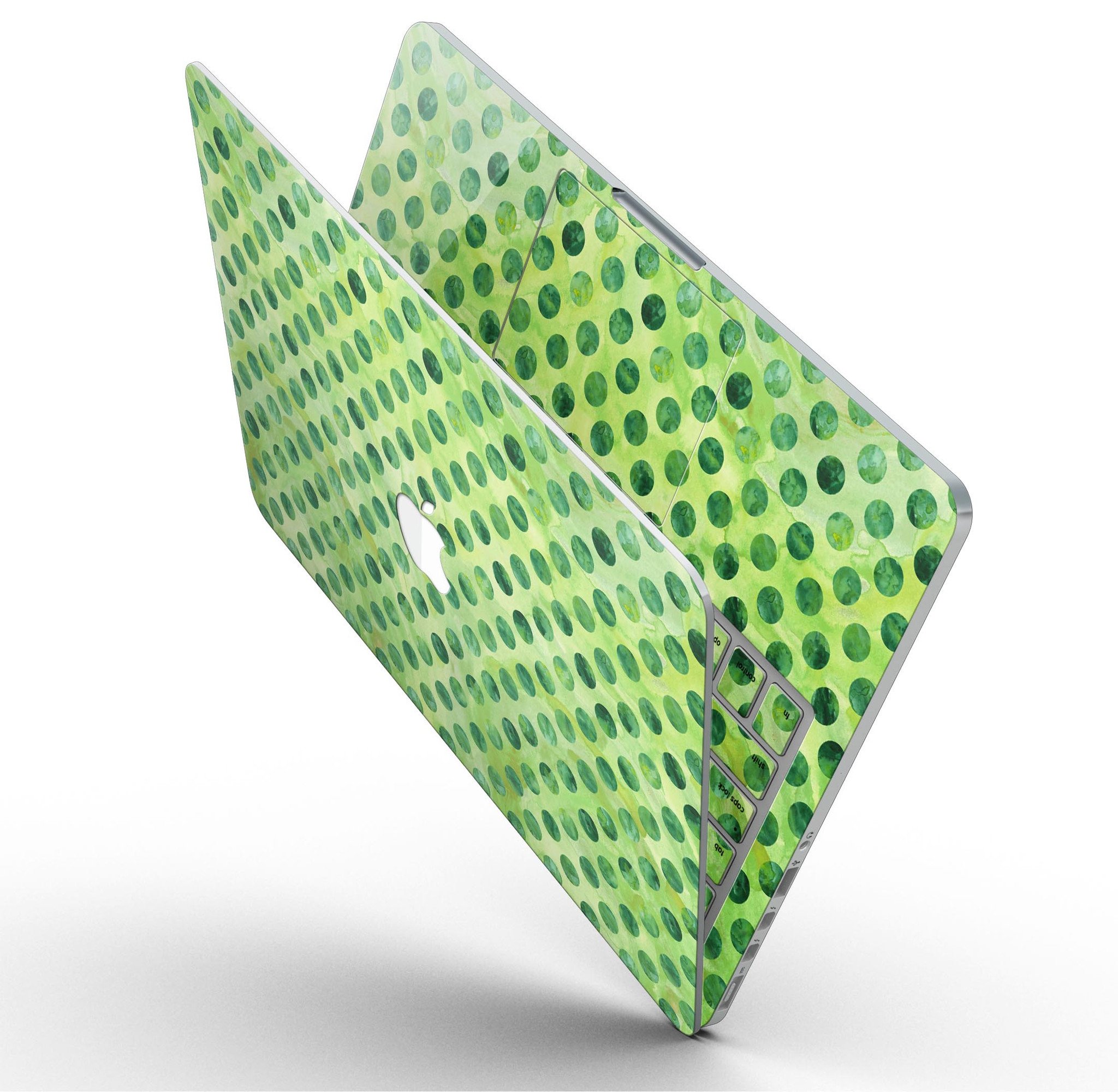 Green Halloween Watercolor Dots skin for MacBook Pro with Retina Display, showcasing vibrant colors and unique design.