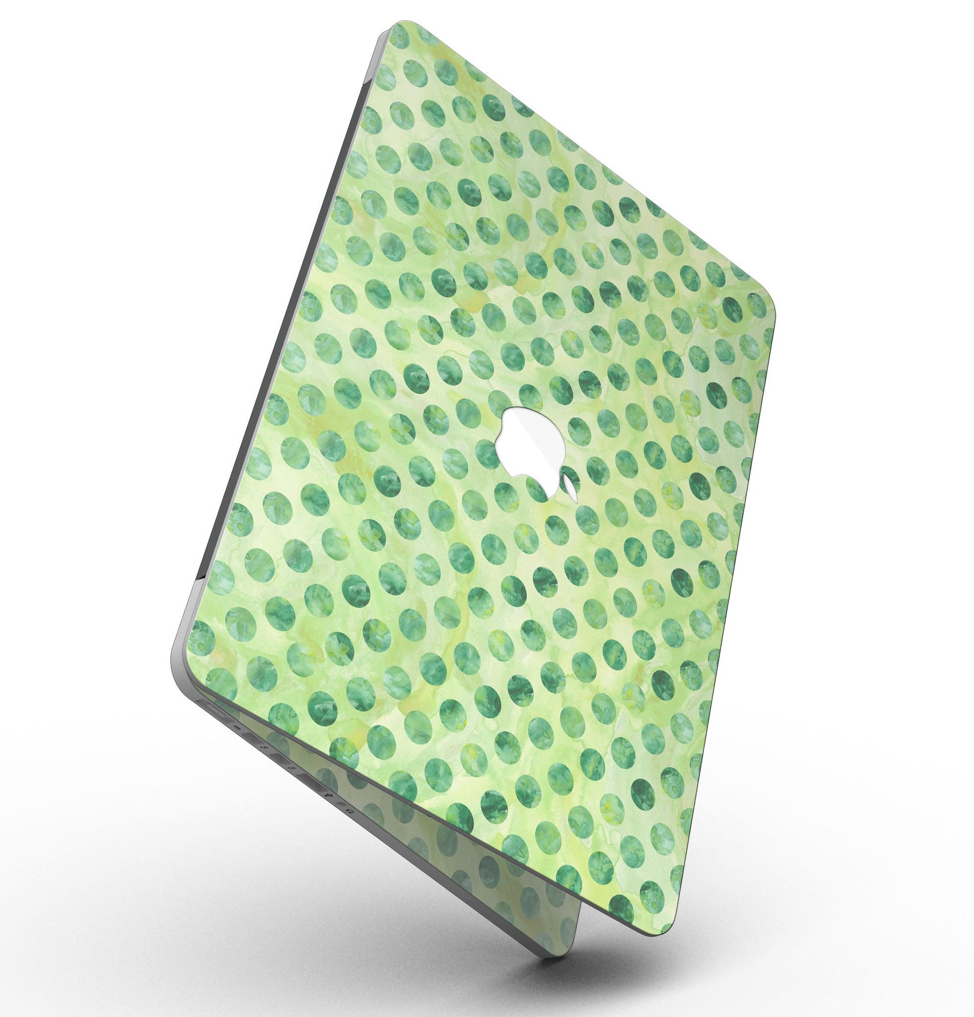 Green Halloween Watercolor Dots skin for MacBook Pro with Retina Display, showcasing vibrant colors and unique design.