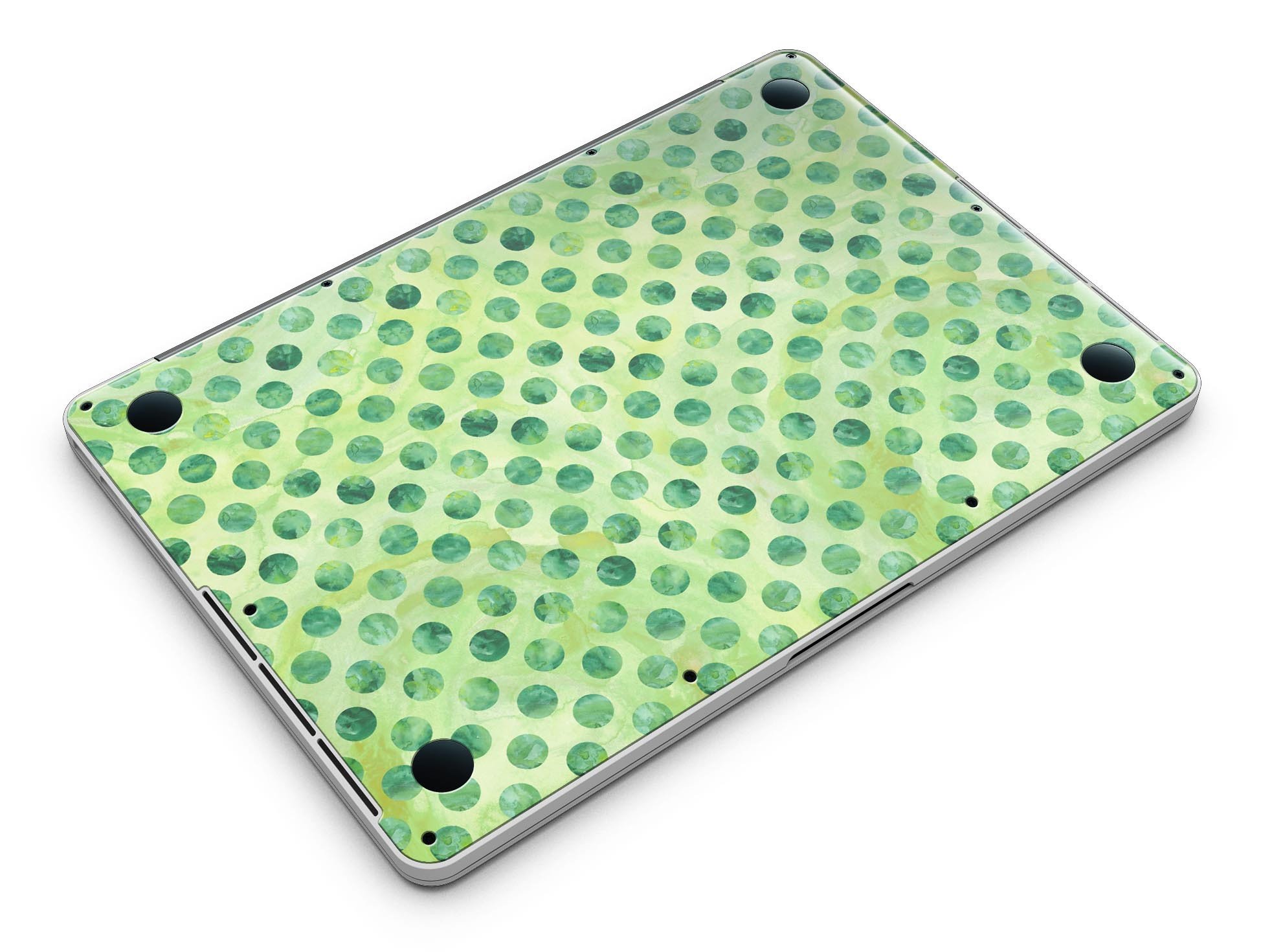 Green Halloween Watercolor Dots skin for MacBook Pro with Retina Display, showcasing vibrant colors and unique design.