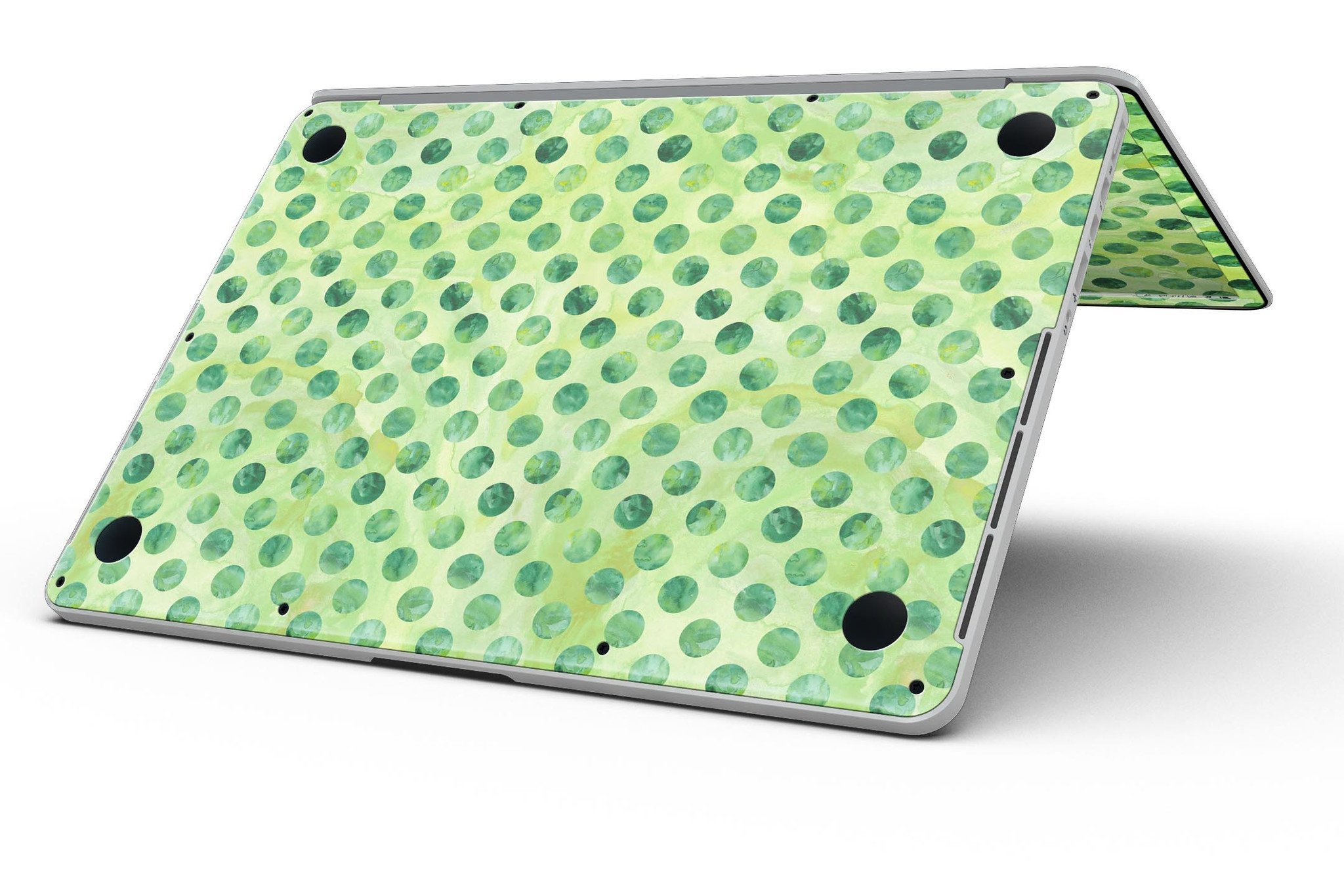 Green Halloween Watercolor Dots skin for MacBook Pro with Retina Display, showcasing vibrant colors and unique design.