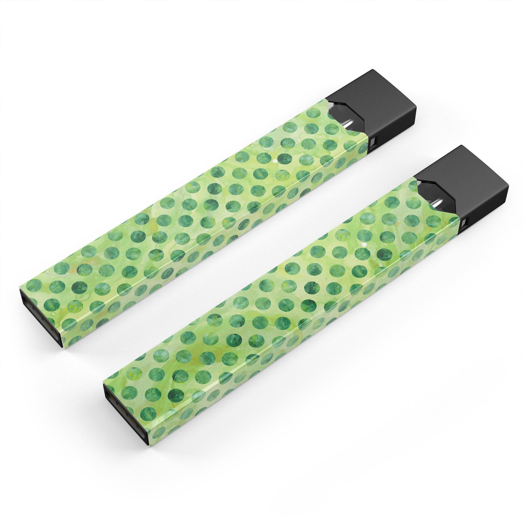 Green Halloween Watercolor Dots skin-wrap for JUUL vaping device, featuring vibrant colors and a protective design.