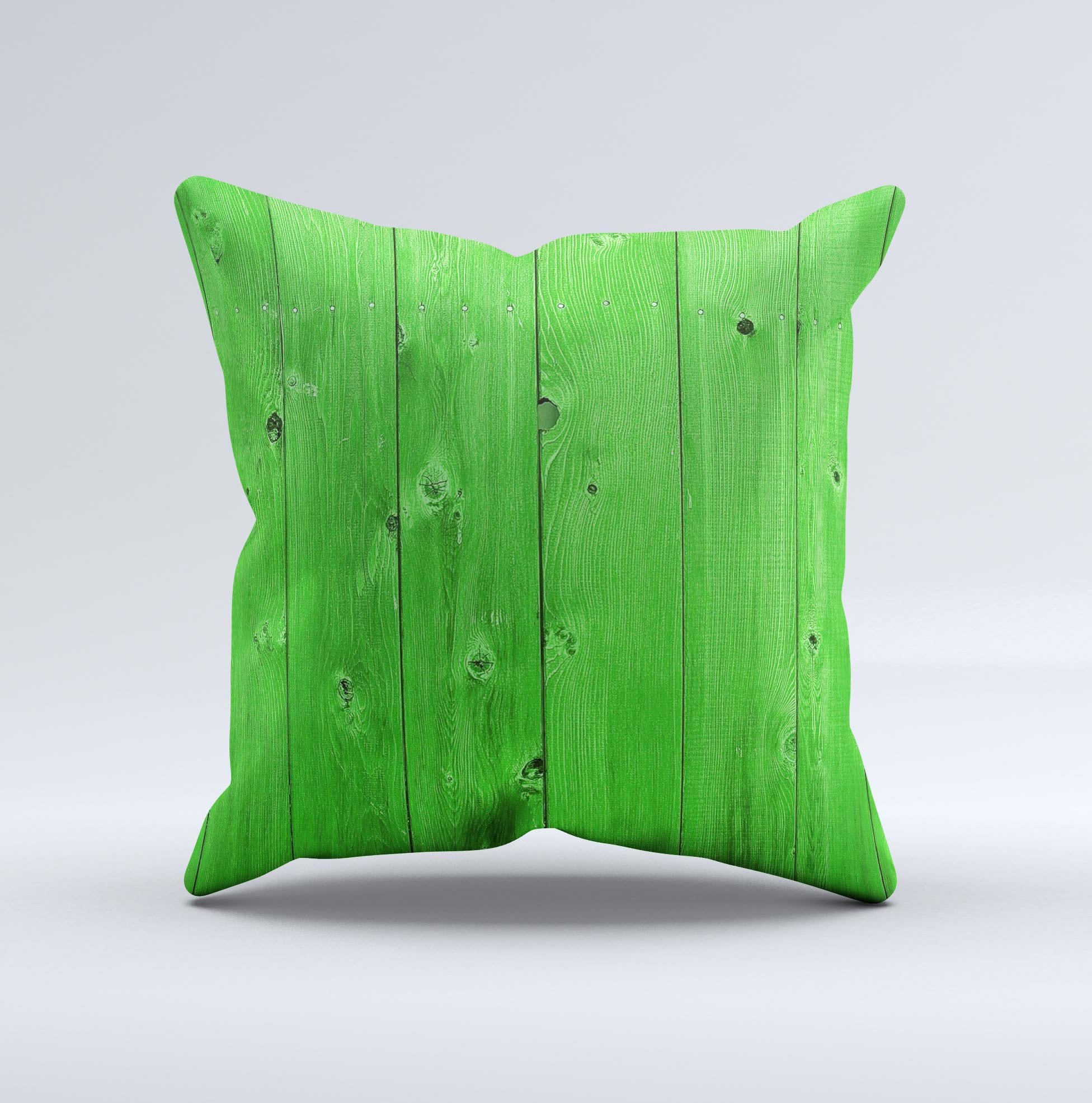 Green Highlighted Wooden Planks Decorative Throw Pillow with intricate design and soft fabric, handcrafted in Virginia.