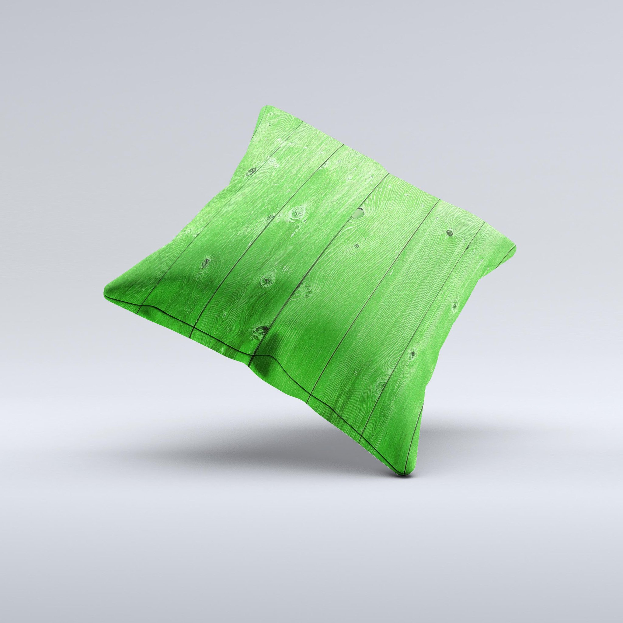 Green Highlighted Wooden Planks Decorative Throw Pillow with intricate design and soft fabric, handcrafted in Virginia.