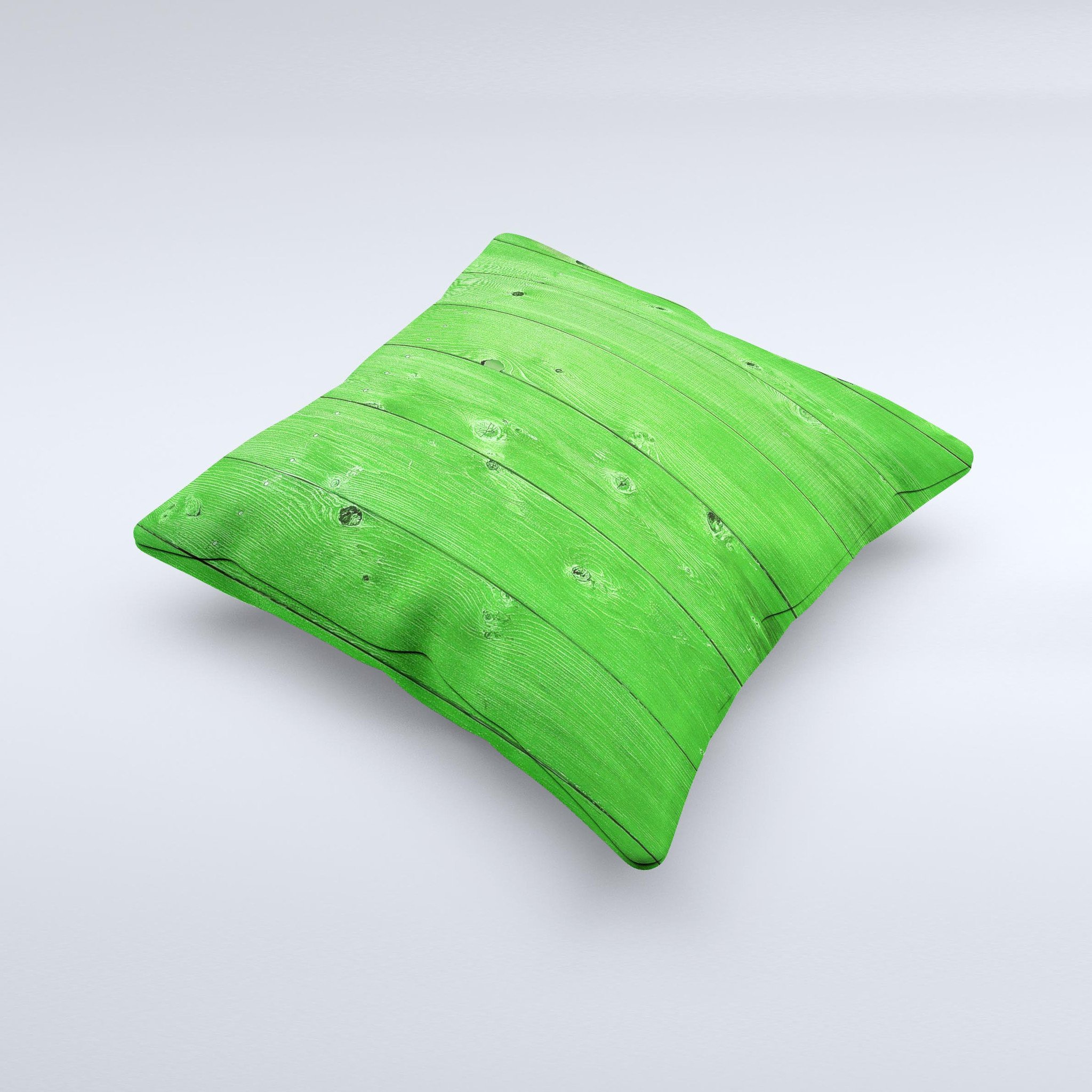 Green Highlighted Wooden Planks Decorative Throw Pillow with intricate design and soft fabric, handcrafted in Virginia.