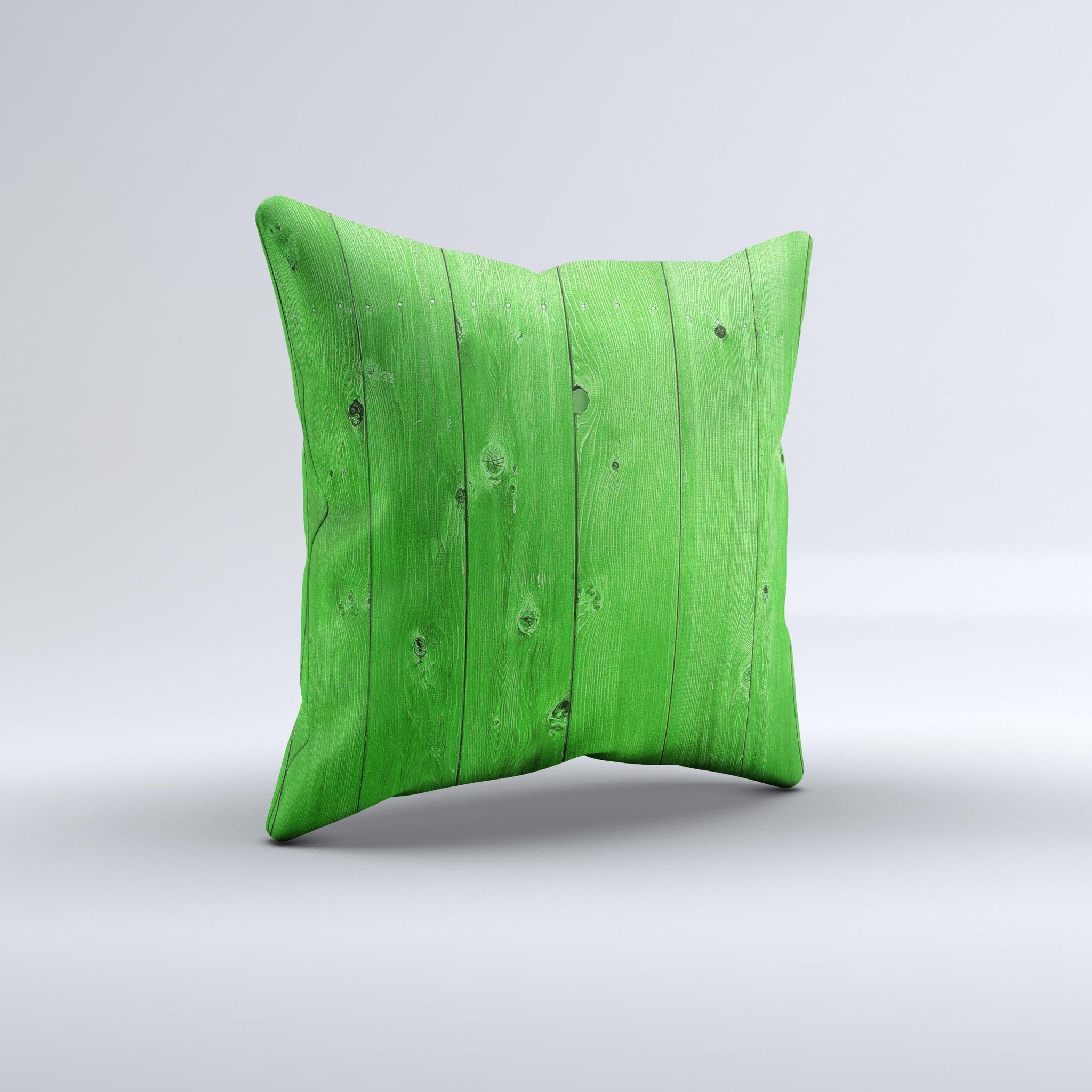 Green Highlighted Wooden Planks Decorative Throw Pillow with intricate design and soft fabric, handcrafted in Virginia.