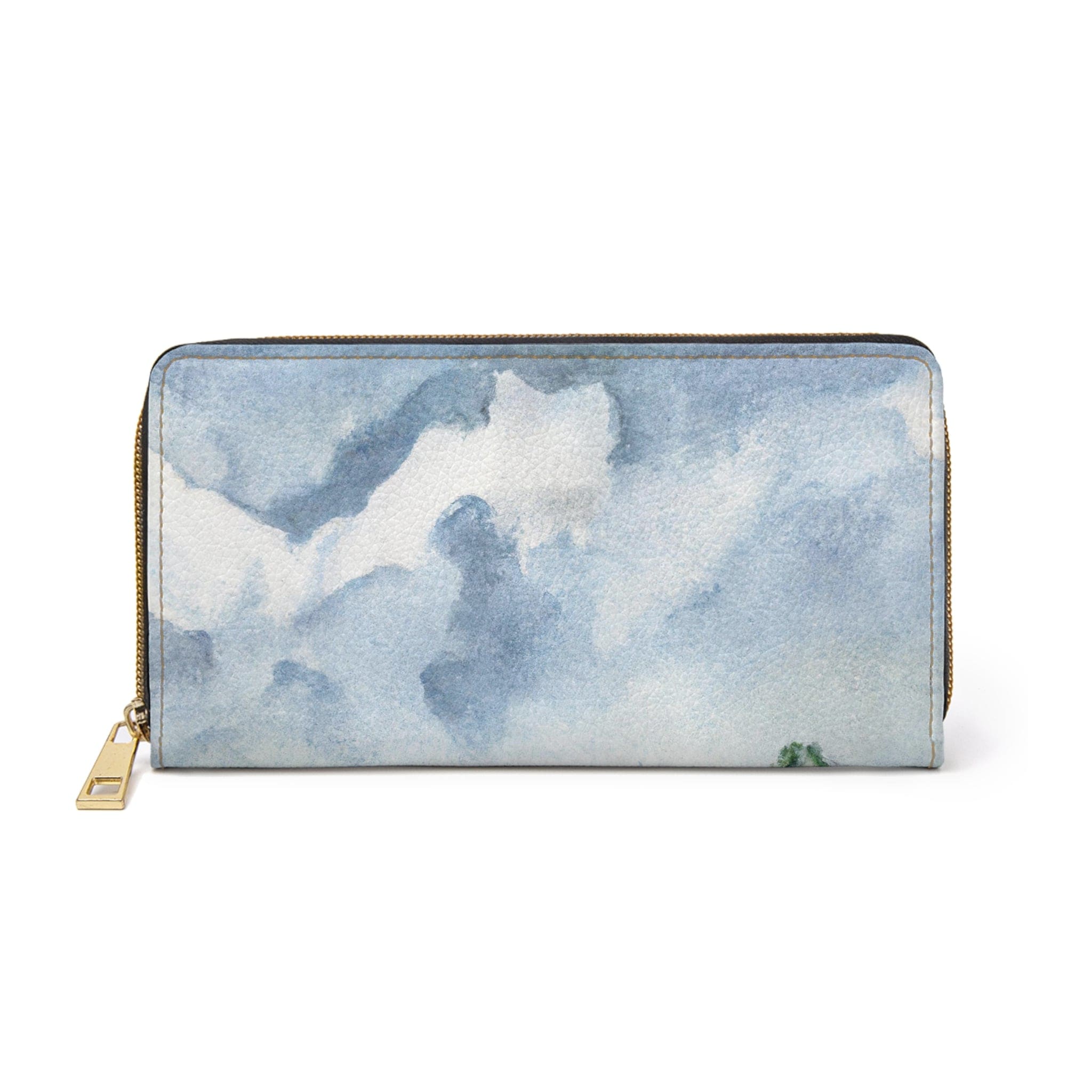 Green Mountainside Nature Landscape Blue Sky Print Women's Zipper Wallet showcasing a vibrant design with multiple compartments.