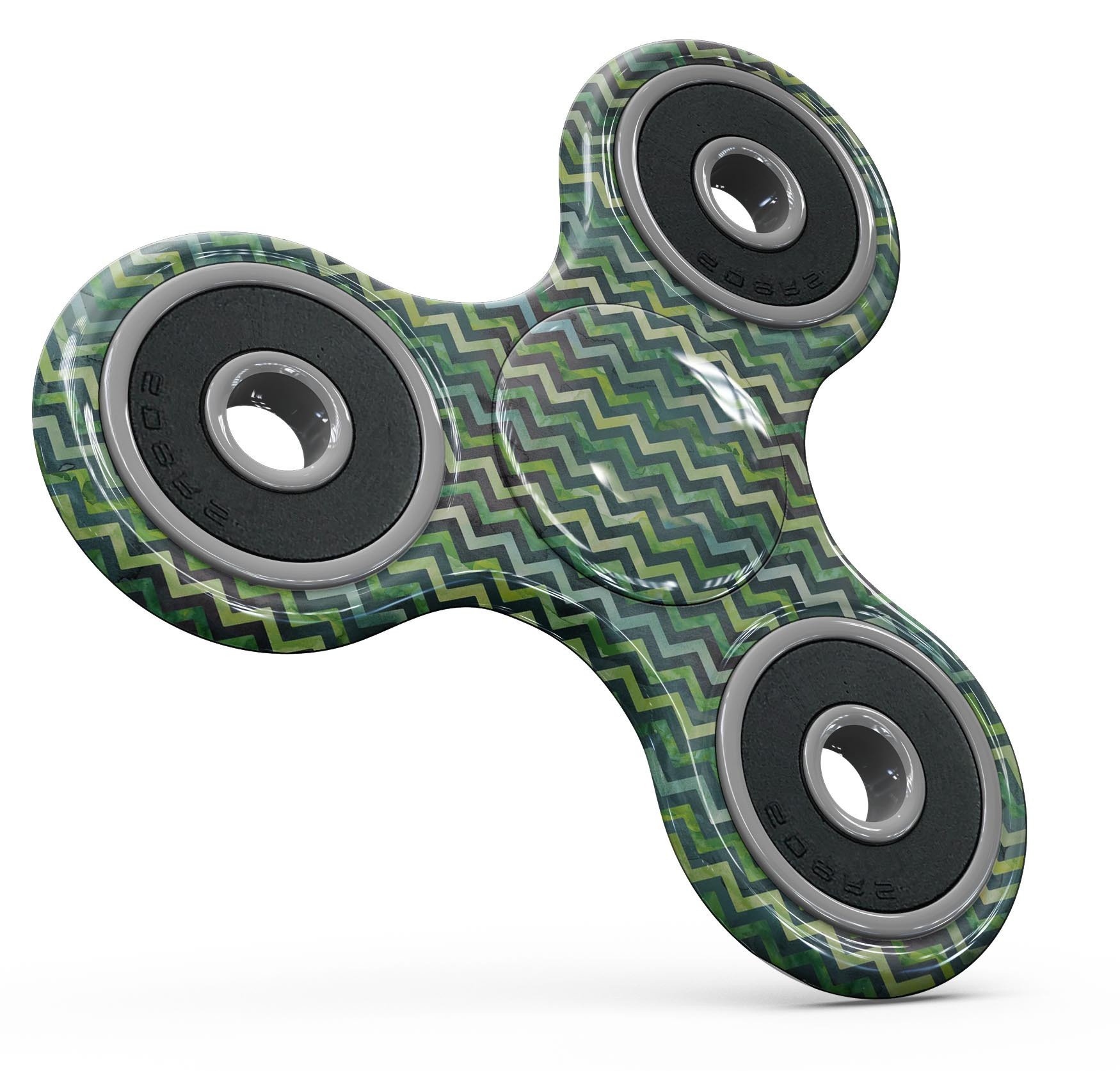 Green Multi Watercolor Chevron Full-Body Fidget Spinner Skin-Kit showcasing vibrant colors and unique chevron pattern.