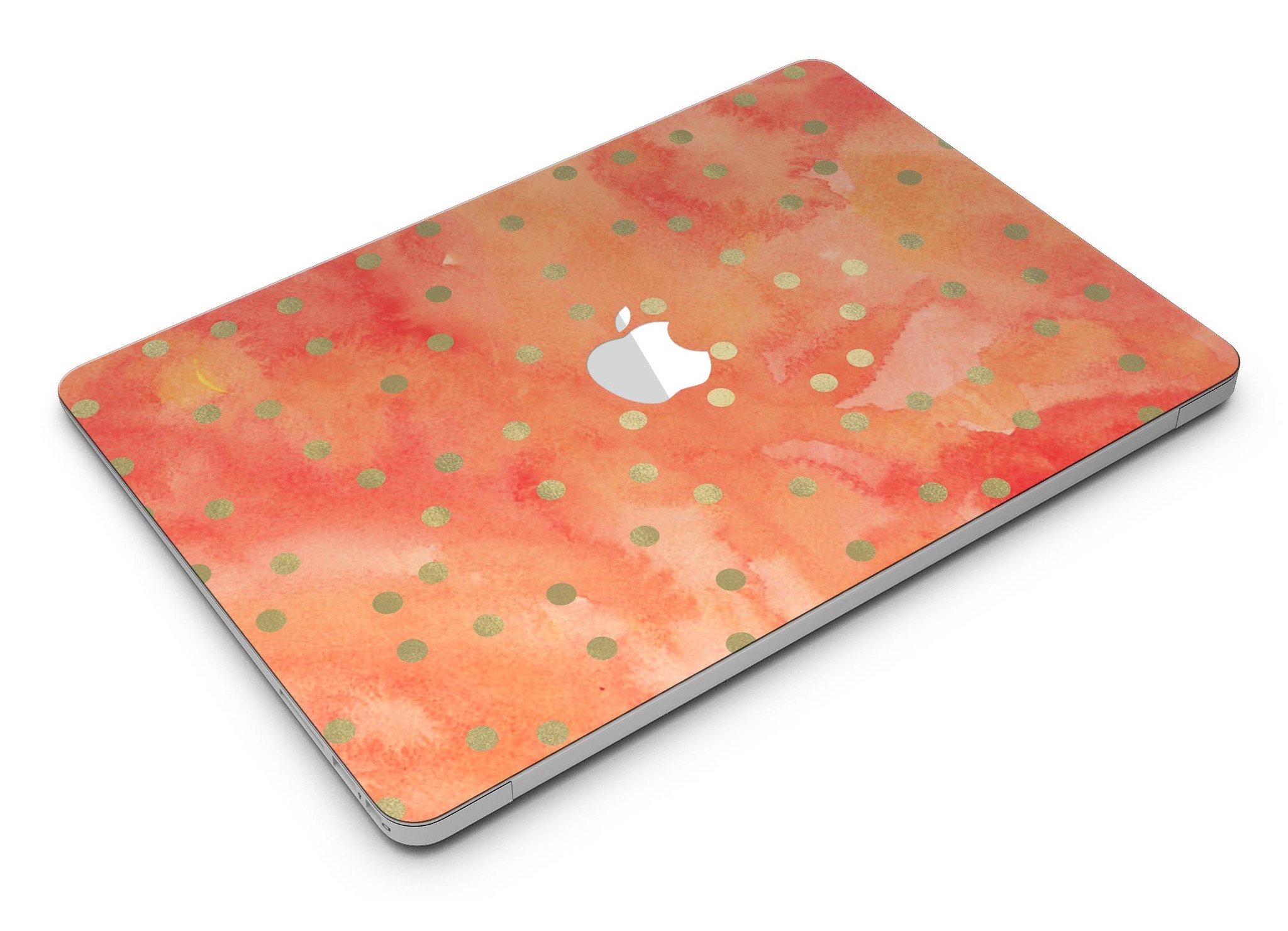 Green polka dots skin kit for MacBook Air, featuring a vibrant water-colored background, showcasing style and protection.