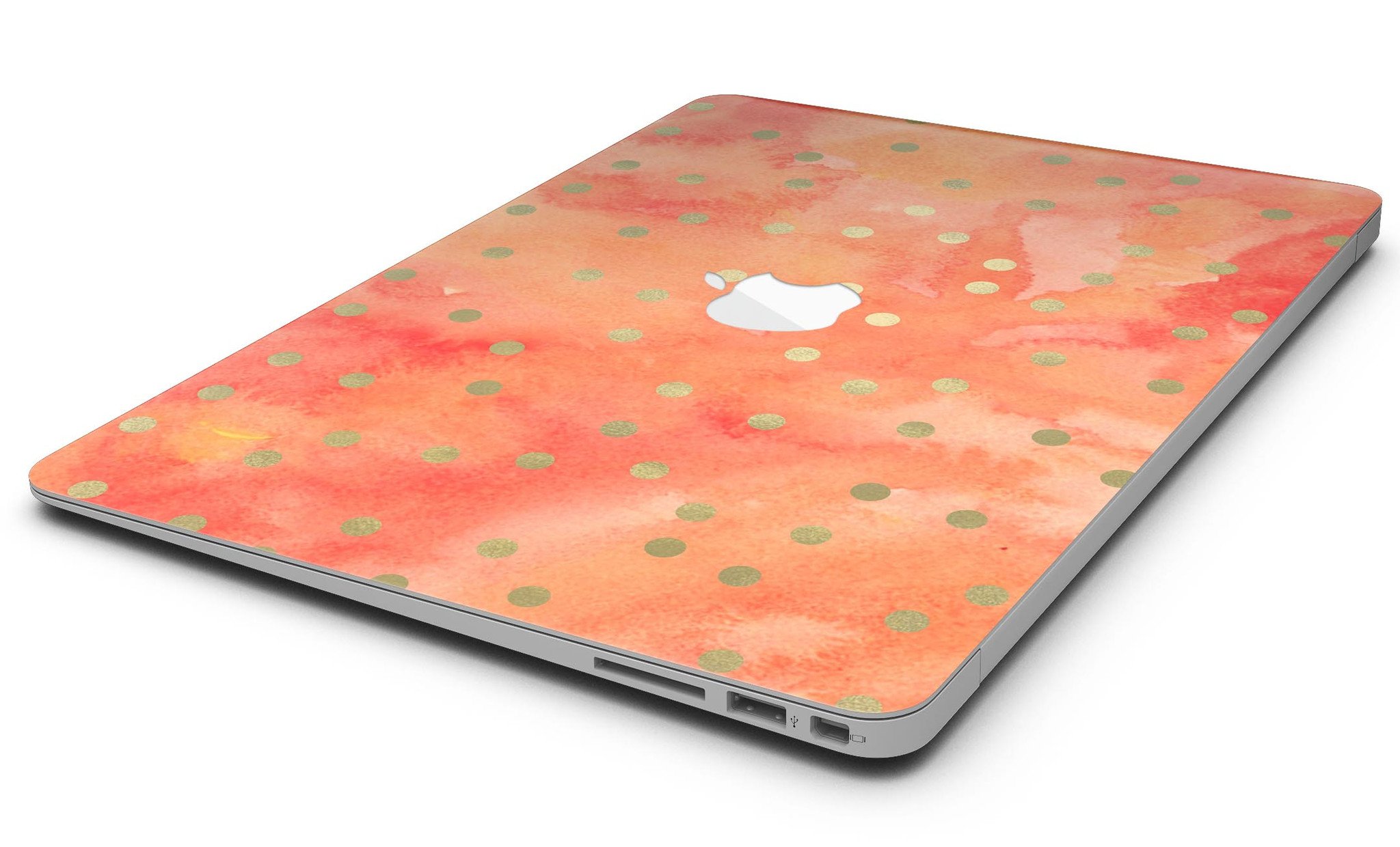 Green polka dots skin kit for MacBook Air, featuring a vibrant water-colored background, showcasing style and protection.