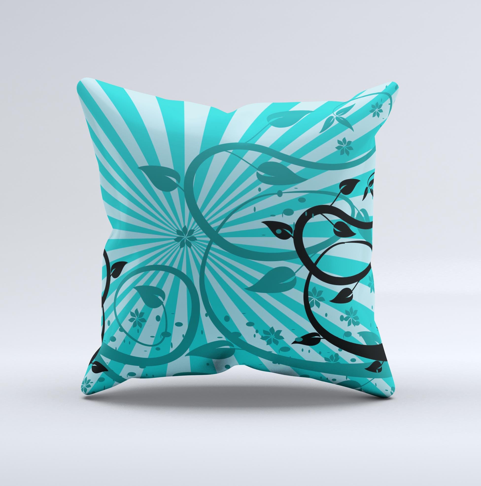 Green decorative throw pillow featuring intricate vine designs, handcrafted in Virginia with high-quality materials.