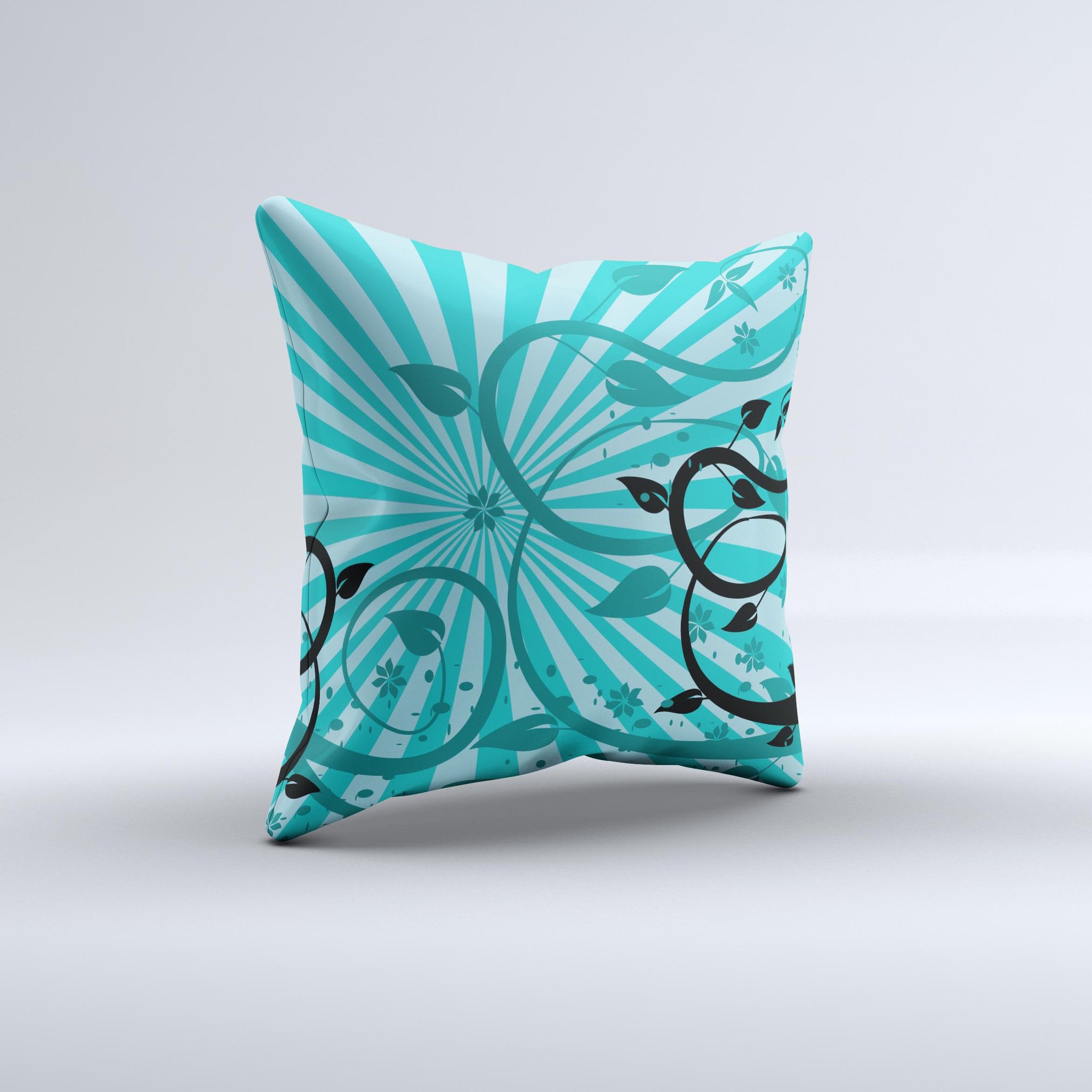 Green decorative throw pillow featuring intricate vine designs, handcrafted in Virginia with high-quality materials.