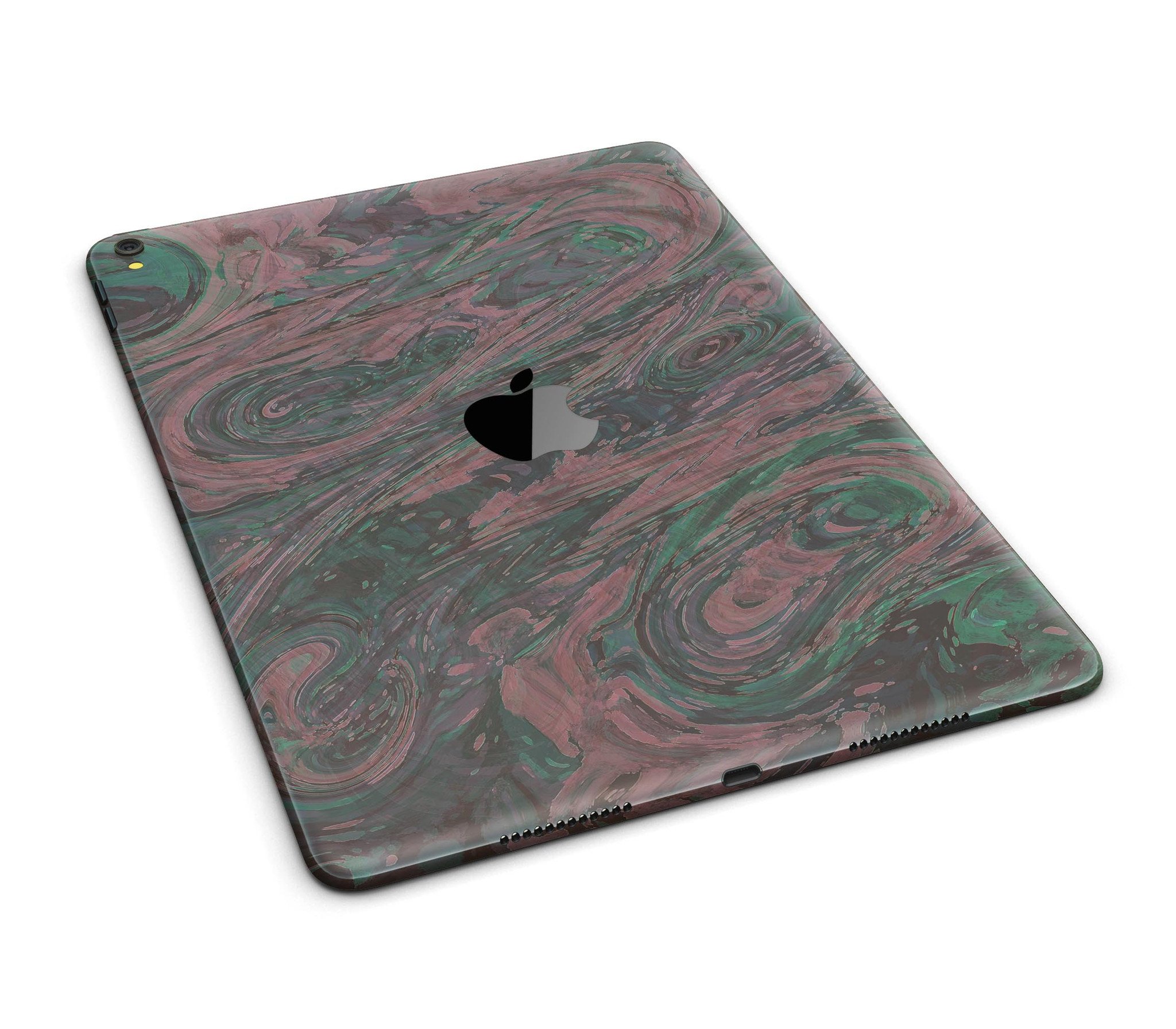 Green Slate Marble Surface Skin for iPad Pro, showcasing a stylish marble design that wraps around the device for full protection.