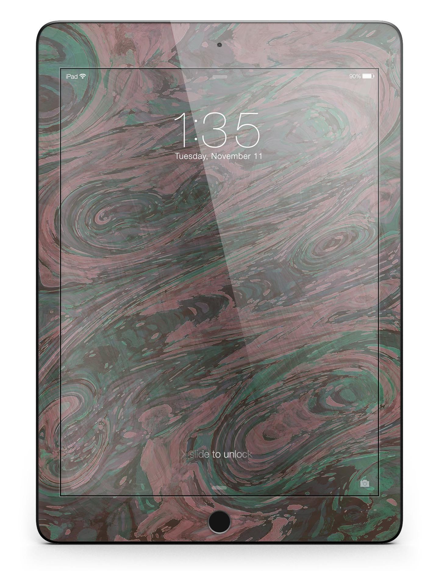 Green Slate Marble Surface Skin for iPad Pro, showcasing a stylish marble design that wraps around the device for full protection.