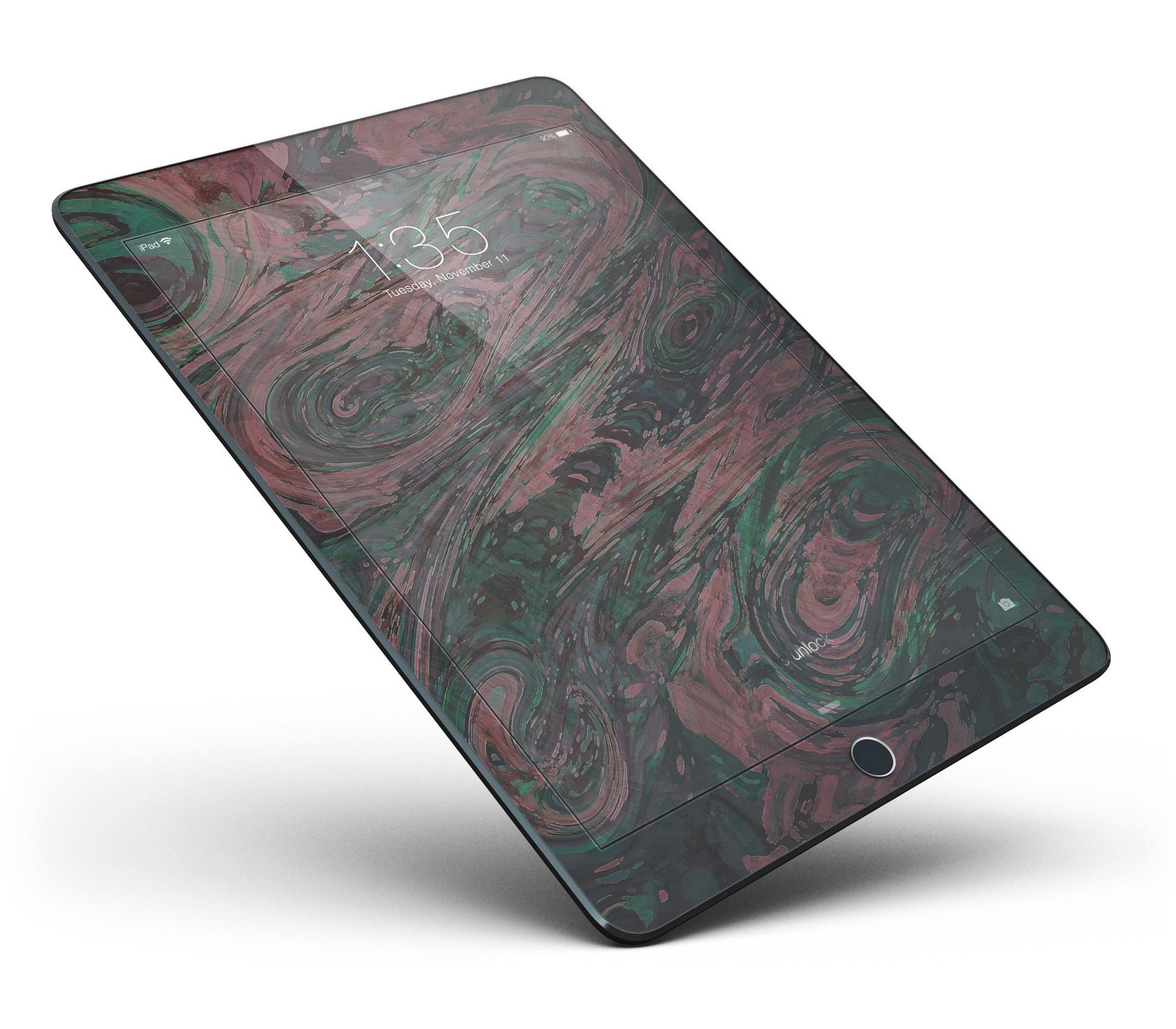 Green Slate Marble Surface Skin for iPad Pro, showcasing a stylish marble design that wraps around the device for full protection.