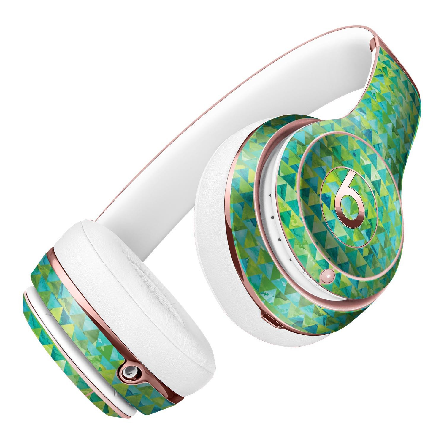 Green Textured Triangle Pattern Full-Body Skin Kit designed for Beats by Dre Solo 3 Wireless Headphones, showcasing vibrant design and premium vinyl material.