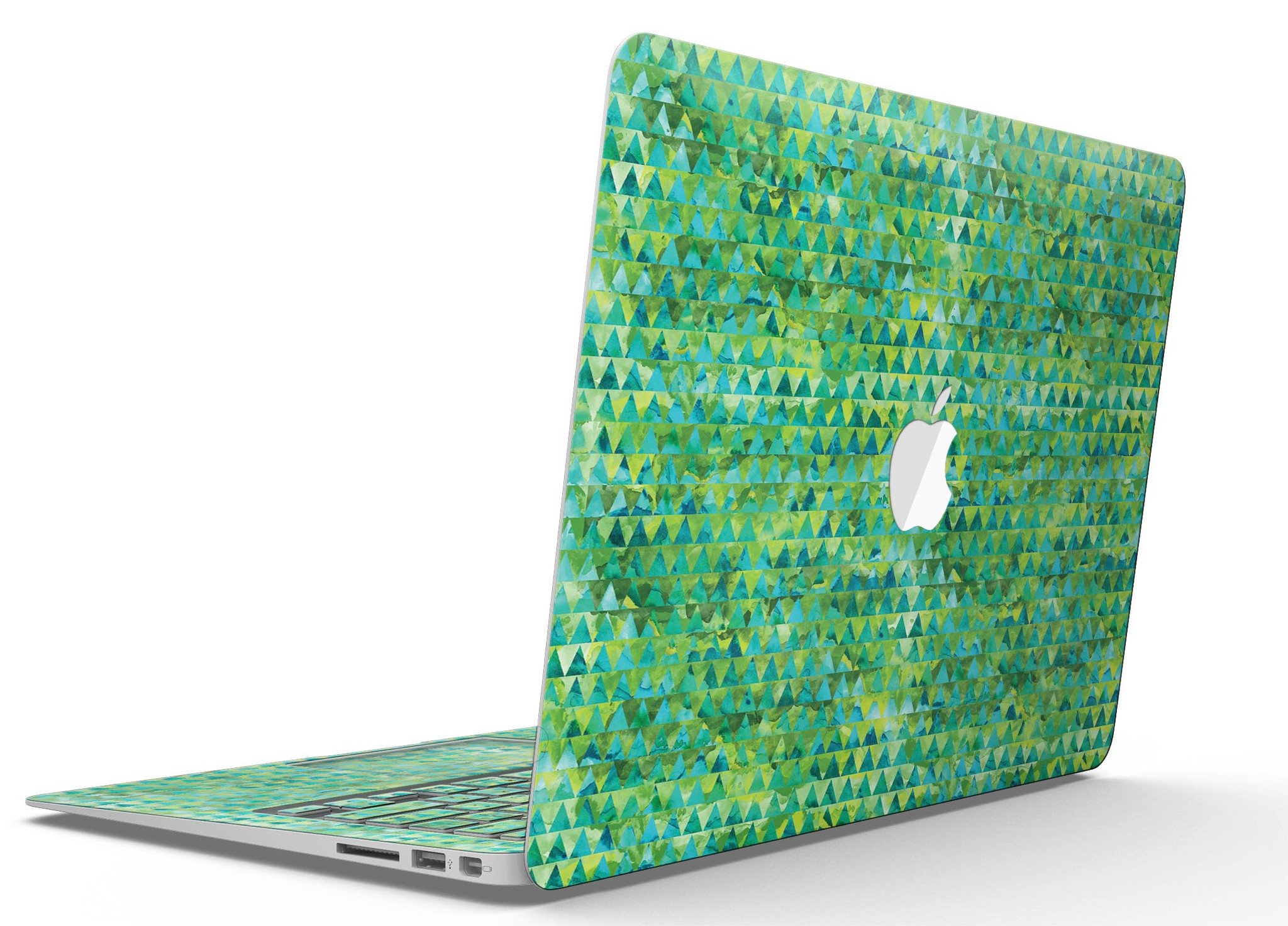 Green Textured Triangle Pattern MacBook Air Skin Kit showcasing a stylish design that protects the device.