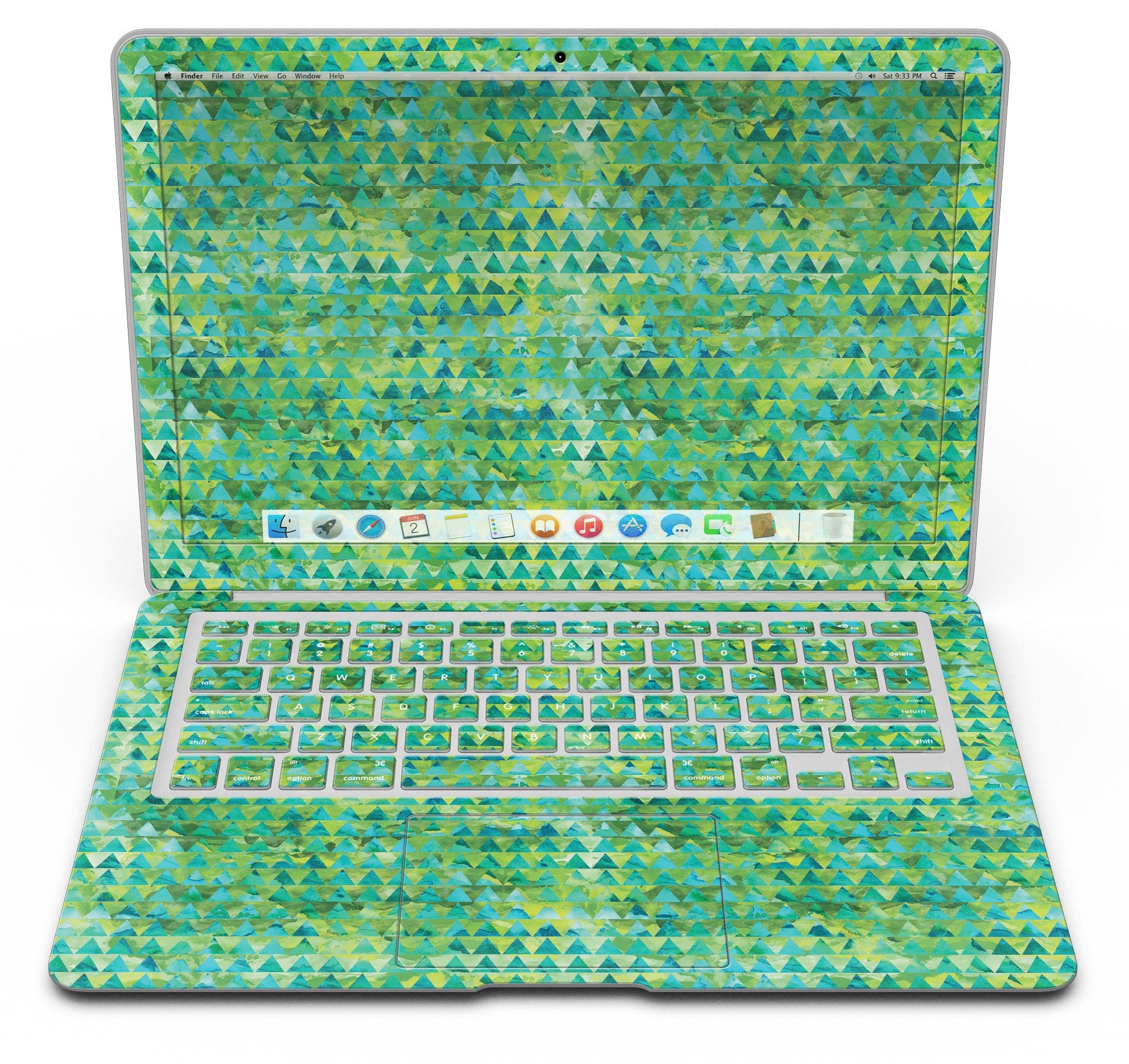 Green Textured Triangle Pattern MacBook Air Skin Kit showcasing a stylish design that protects the device.