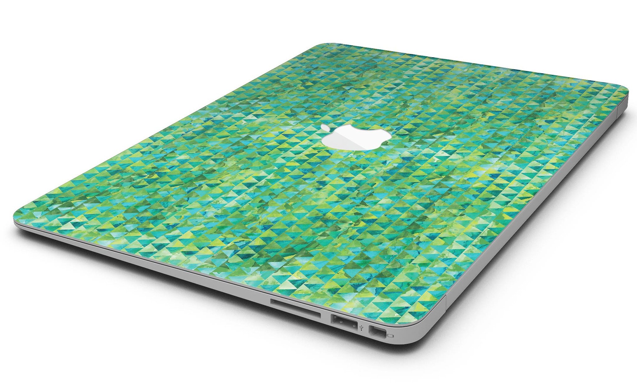 Green Textured Triangle Pattern MacBook Air Skin Kit showcasing a stylish design that protects the device.